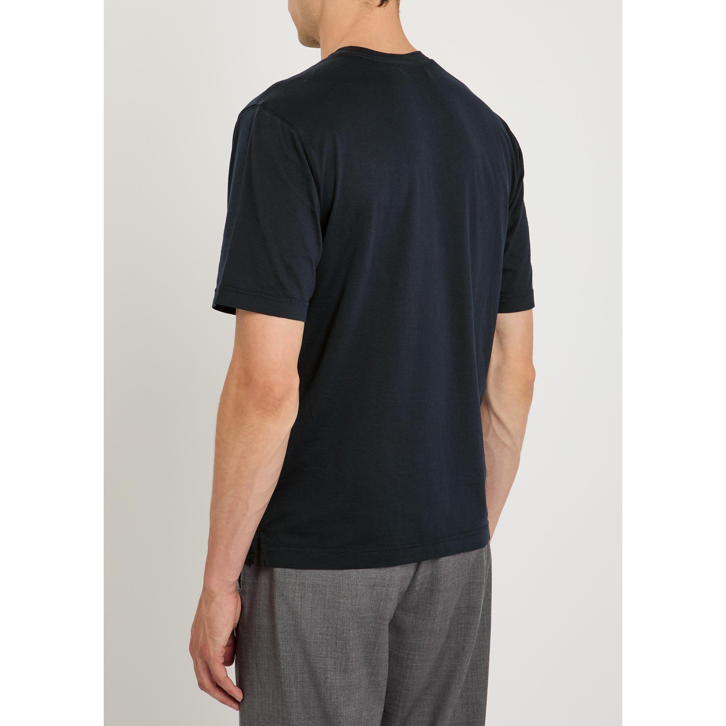 NAVY - Lardini - Men's Short-Sleeve Cotton-Silk T-Shirt - 3