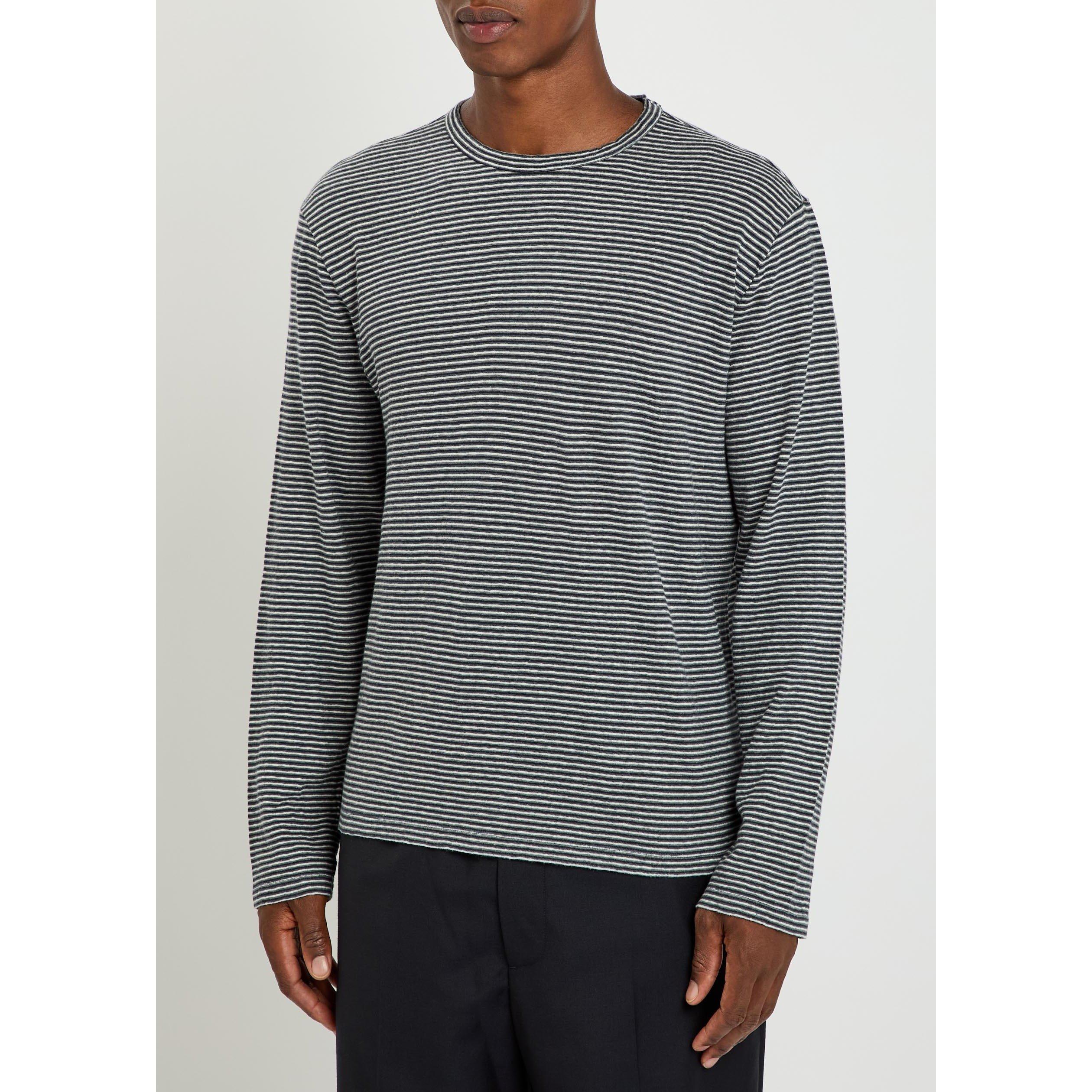 NAVY AND OTHER - Officine Generale - Men's Striped Cotton-Linen Long-Sleeve T-Shirt - 2