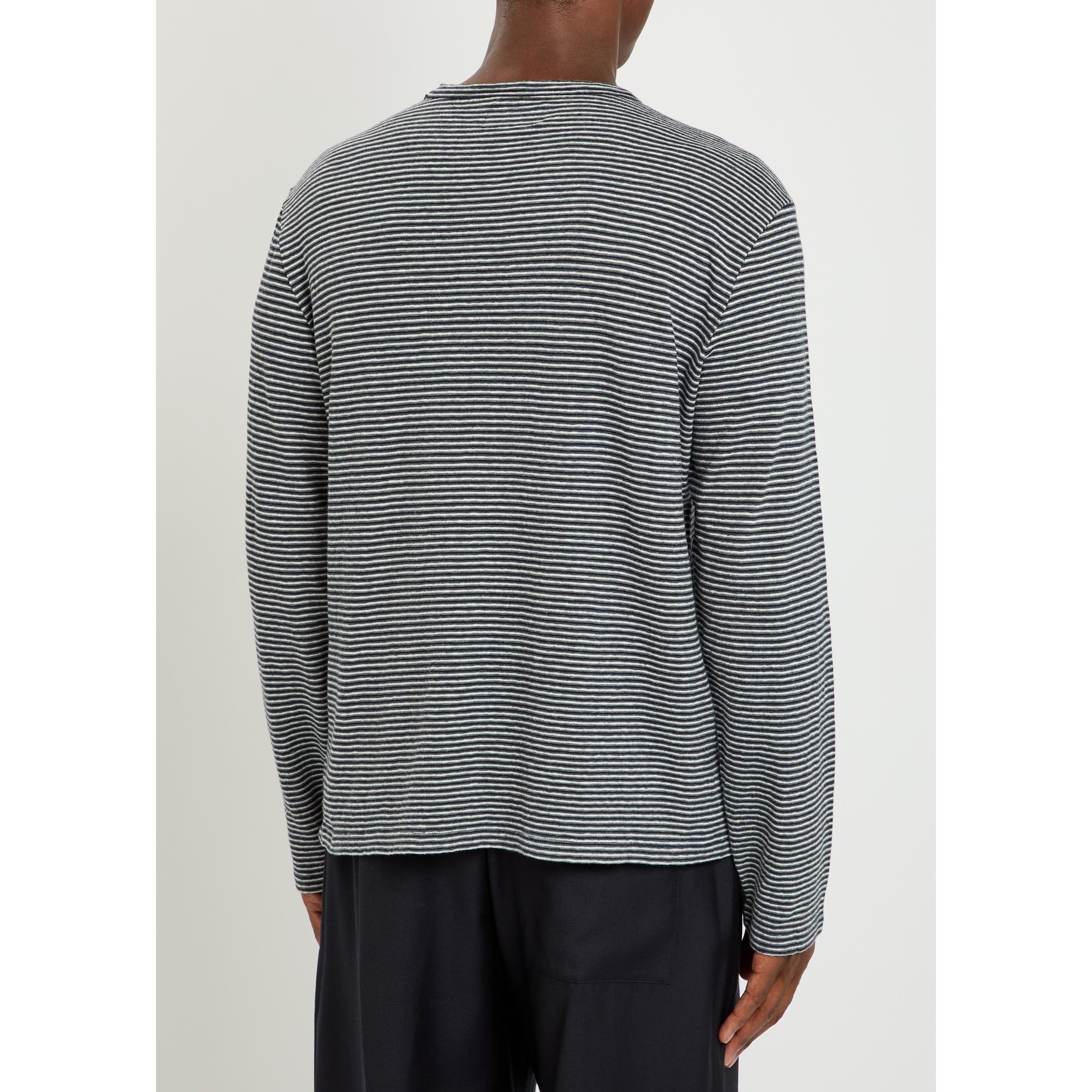 NAVY AND OTHER - Officine Generale - Men's Striped Cotton-Linen Long-Sleeve T-Shirt - 3