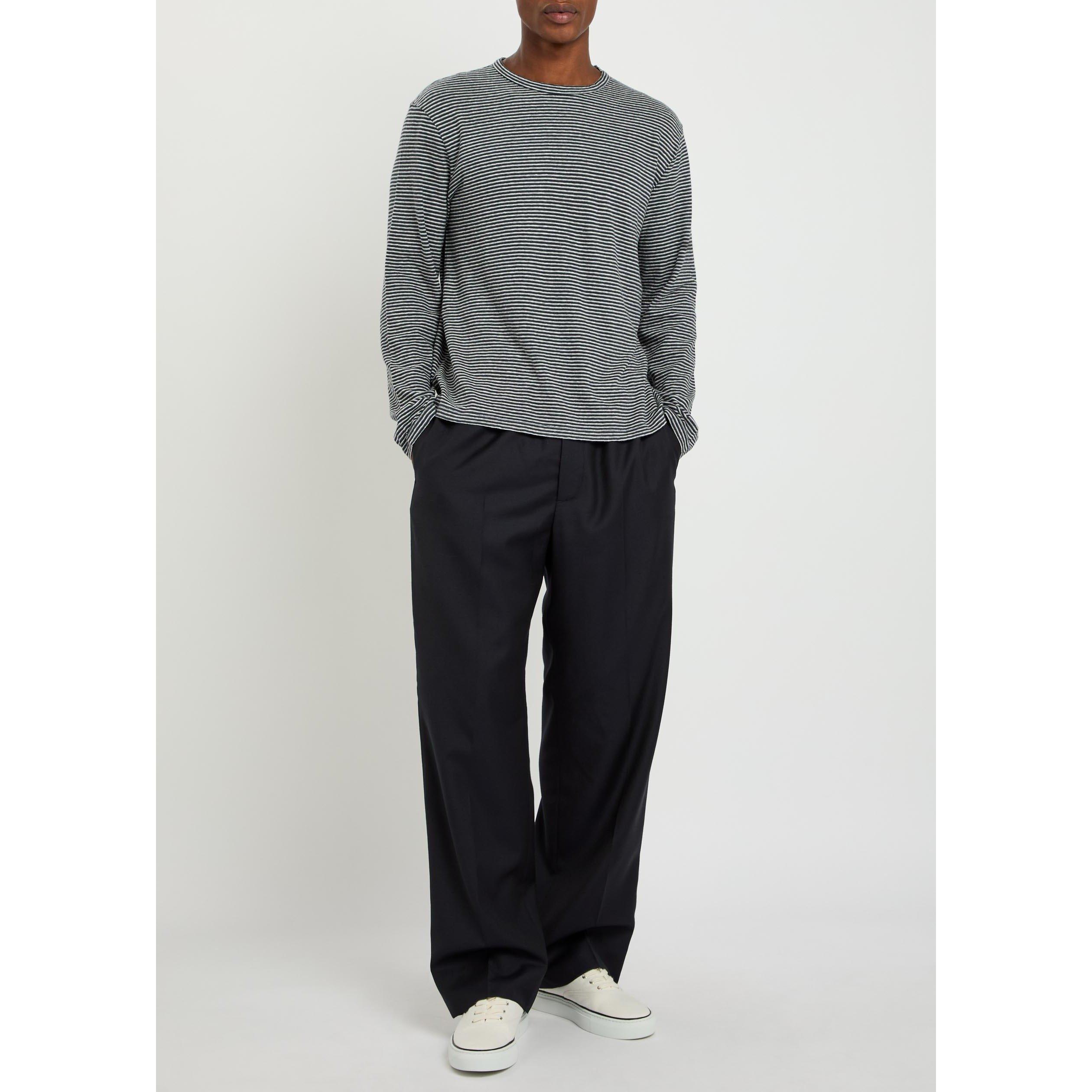 NAVY AND OTHER - Officine Generale - Men's Striped Cotton-Linen Long-Sleeve T-Shirt - 5