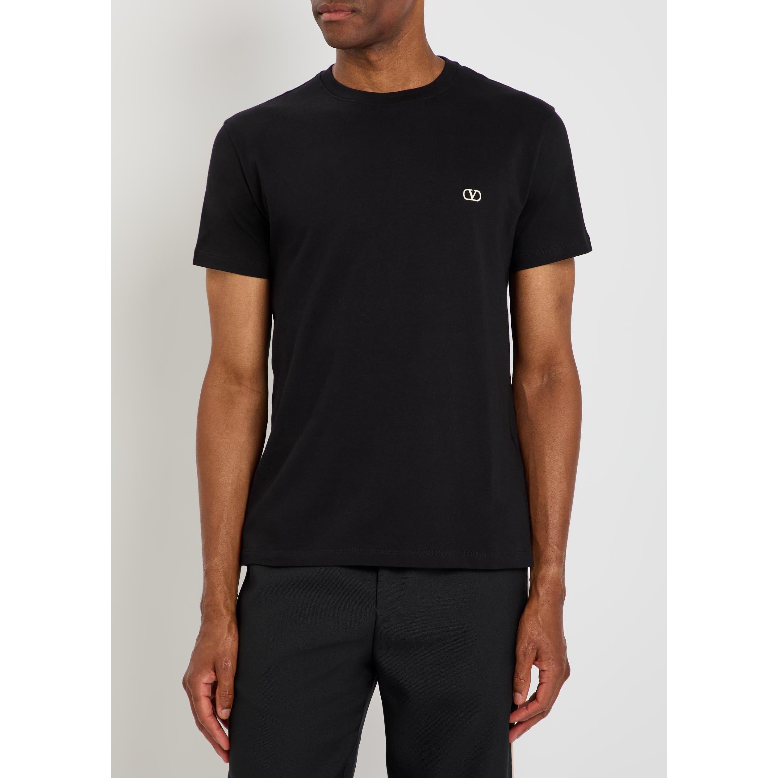 BLACK - Valentino - Men's Val Cotton Crew-Neck T-Shirt - 2