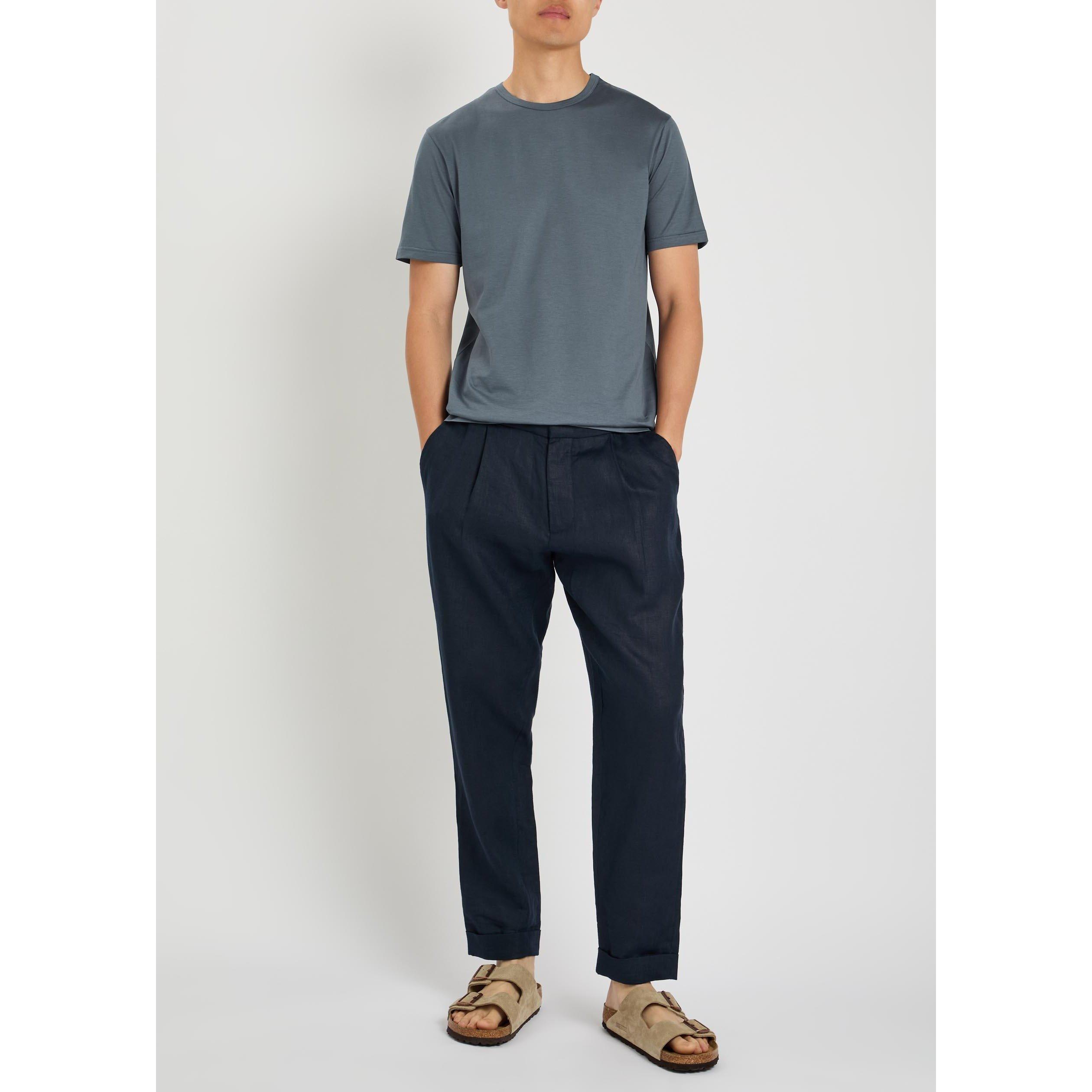 DARK BLUE - Sunspel - Men's Cotton Short-Sleeve Crew-Neck T-Shirt - 5