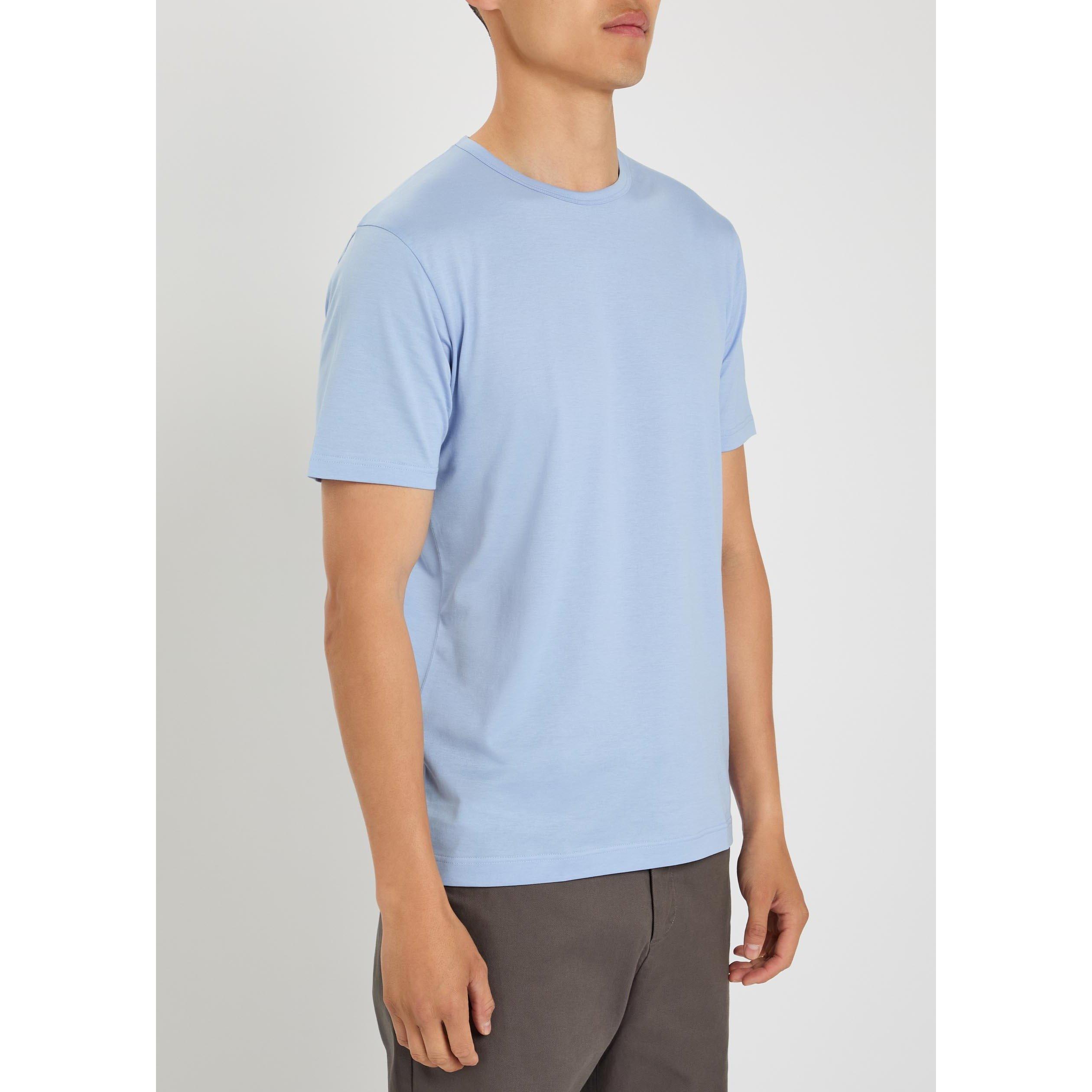 LIGHT BLUE - Sunspel - Men's Cotton Short-Sleeve T-Shirt - 2