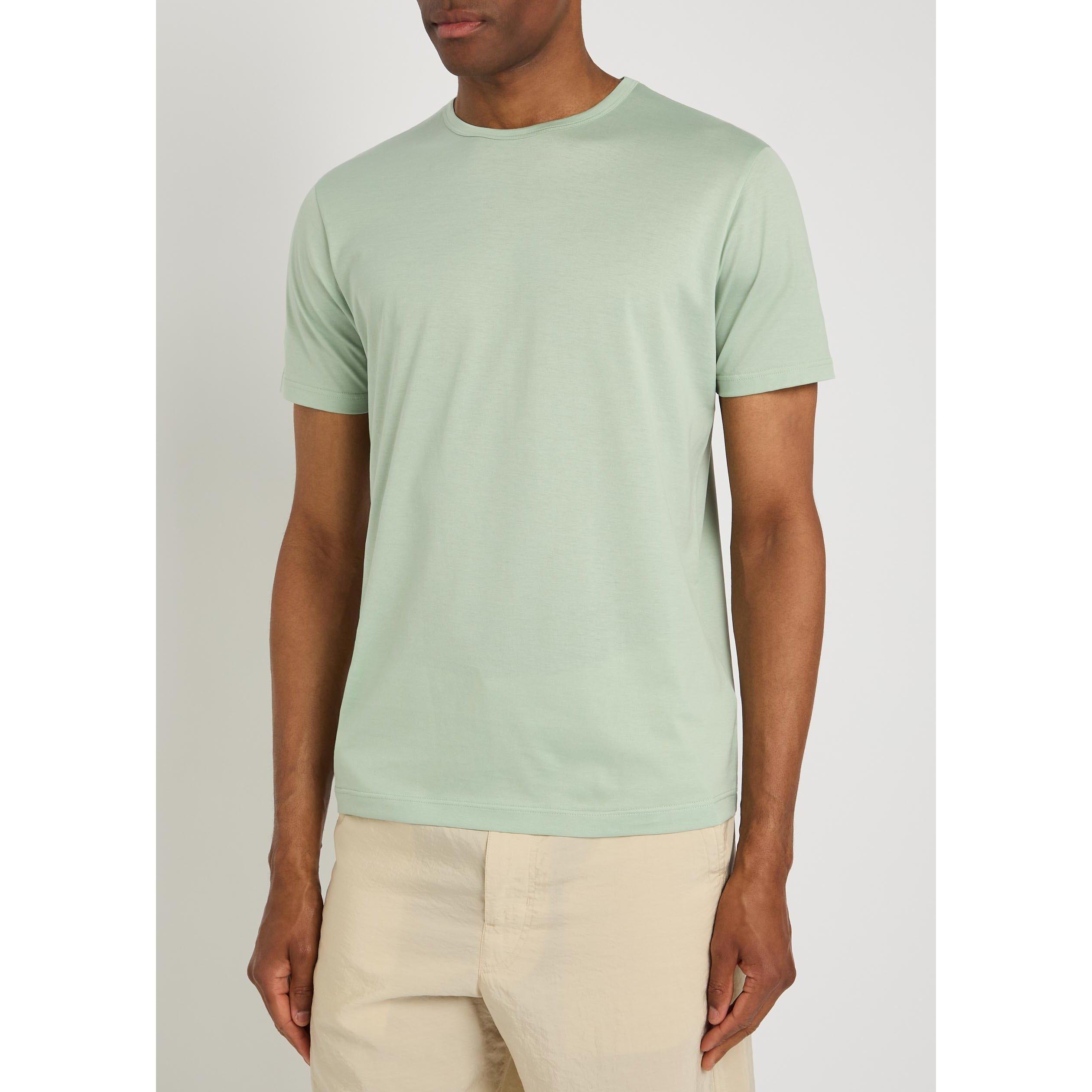 LIGHT GREEN - Sunspel - Men's Cotton Short-Sleeve Crew-Neck T-Shirt - 2