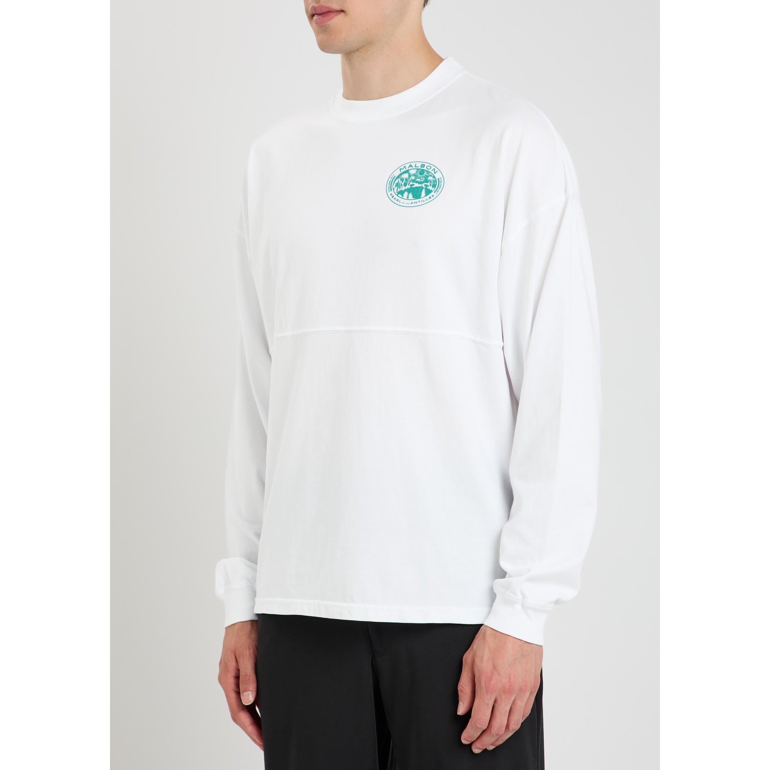 WHITE - Malbon - Men's Horizon Cotton Long-Sleeve Oversized-Fit T-Shirt - 2