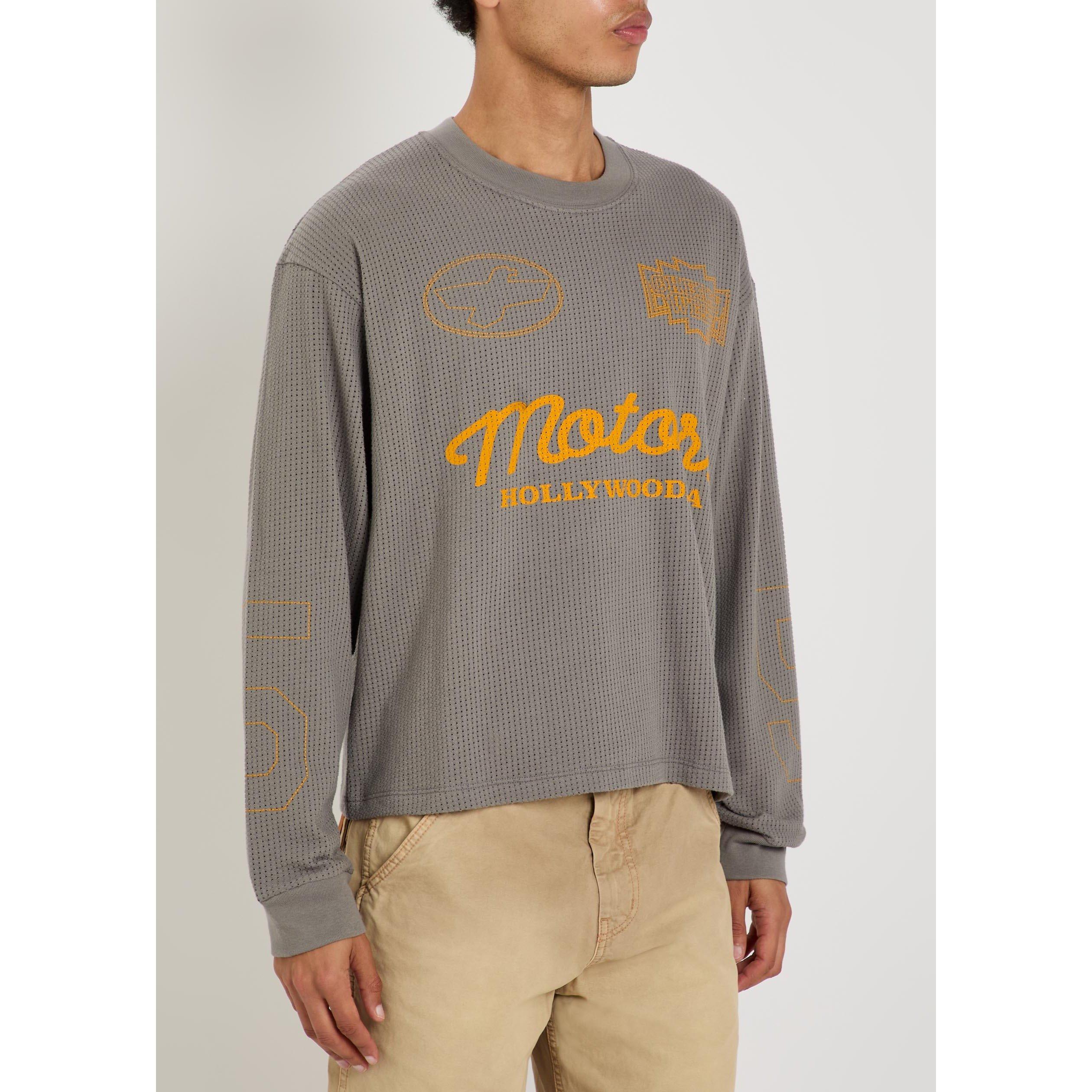 CHARCOAL - Cherry LA - Men's Motors Cotton Mesh Graphic Oversized-Fit Long-Sleeve T-Shirt - 2
