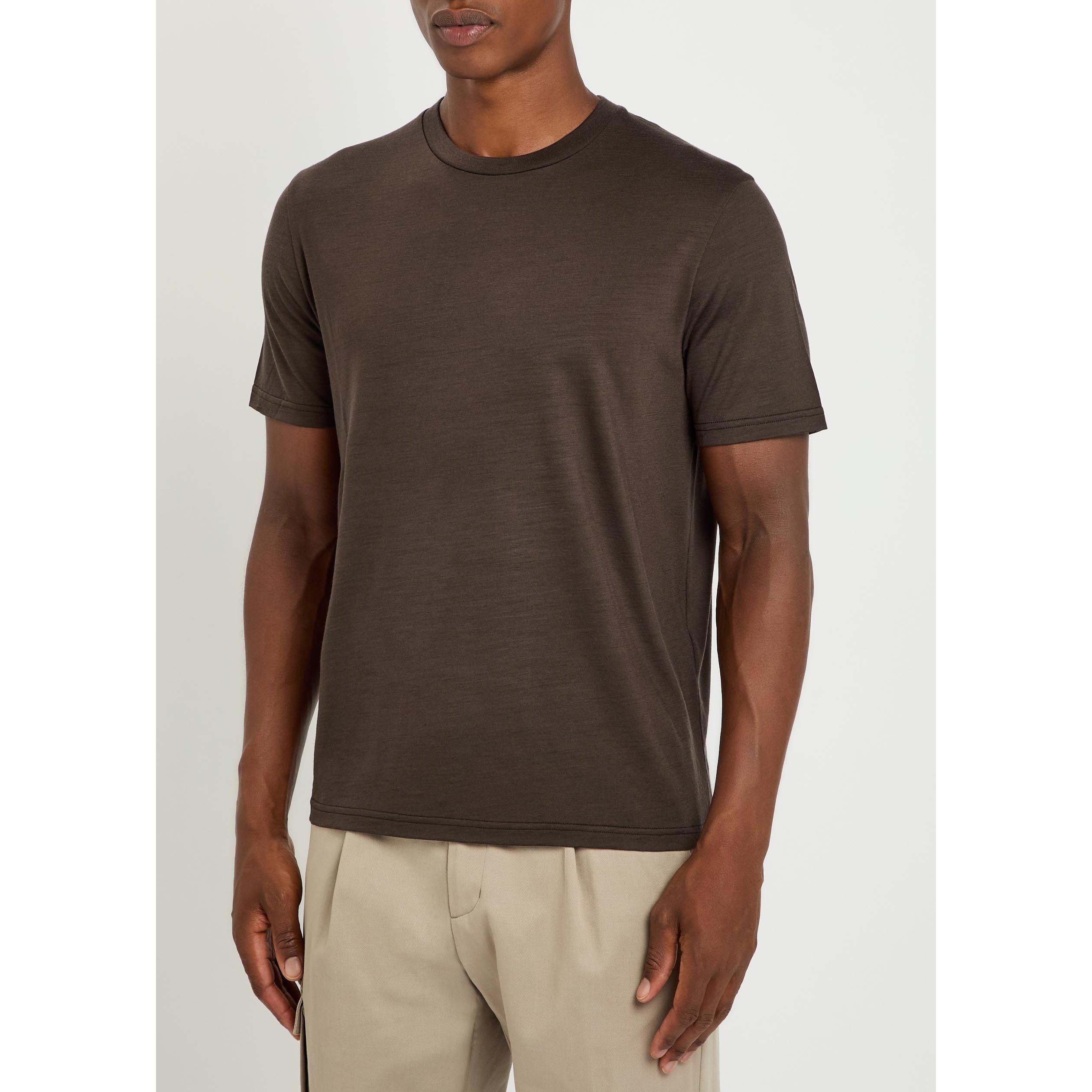 DARK BROWN - Herno - Men's Wool Short-Sleeve T-Shirt - 2