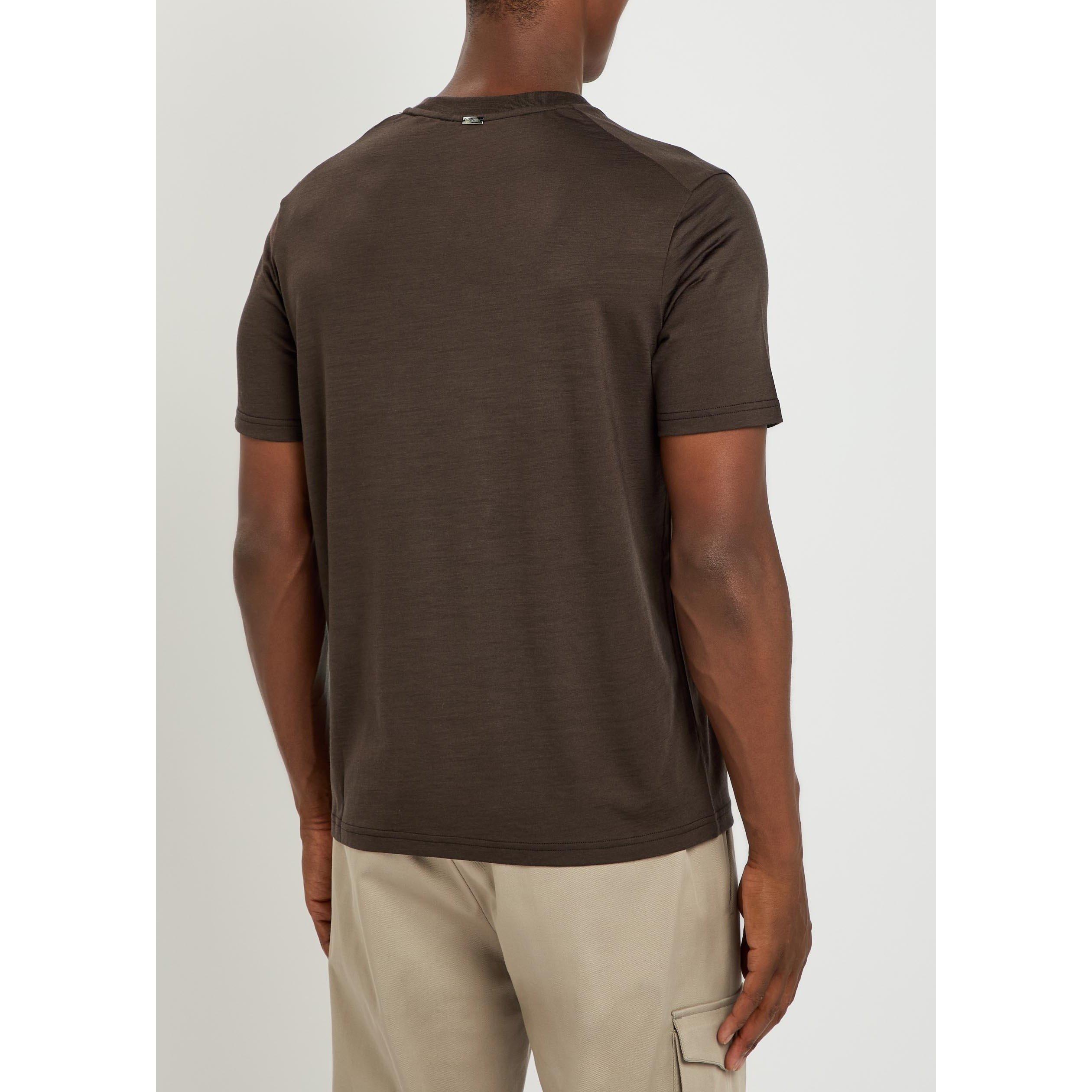 DARK BROWN - Herno - Men's Wool Short-Sleeve T-Shirt - 3