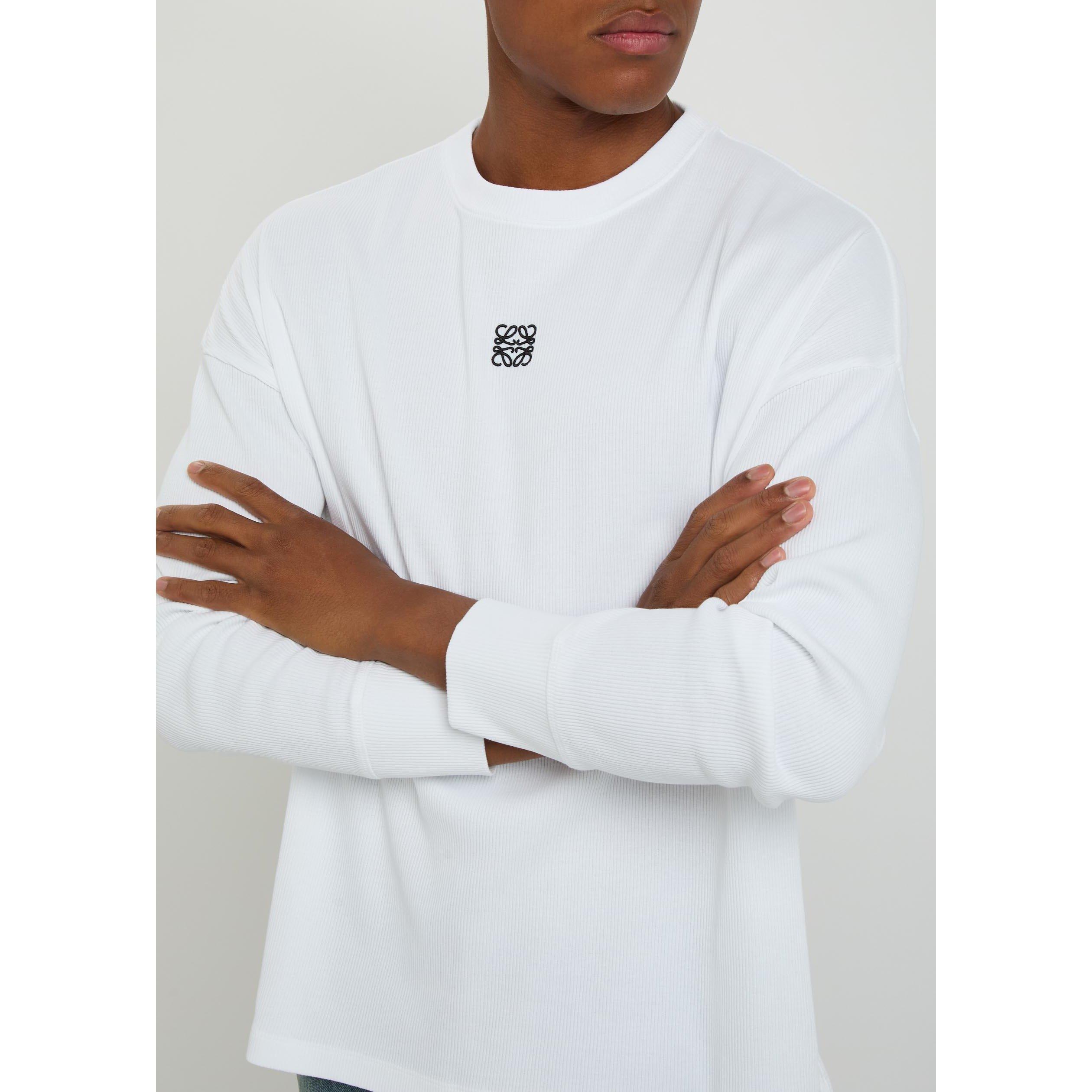 WHITE - Loewe - Men's Centre Logo Cotton Oversized-Fit Long-Sleeve T-Shirt - 4