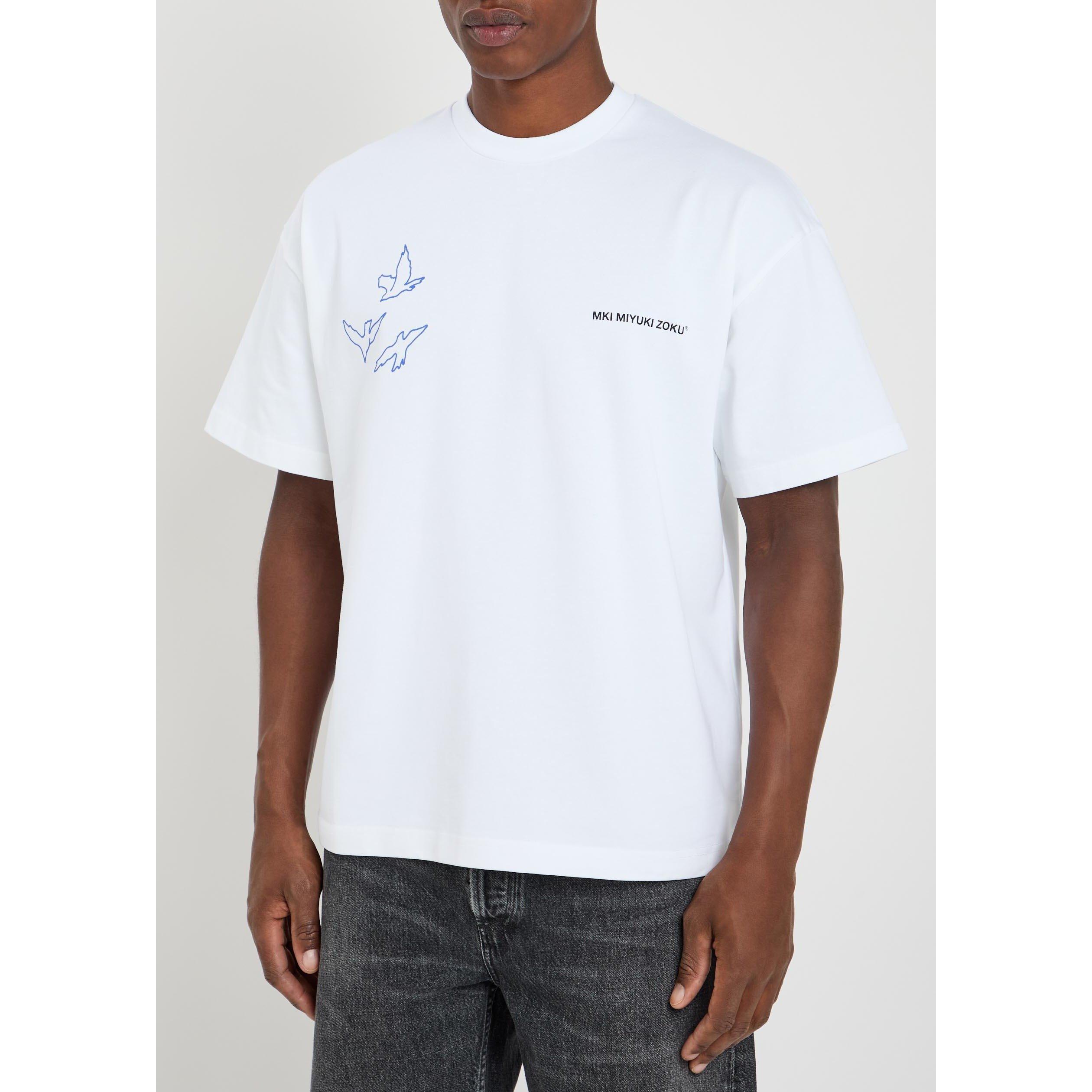 WHITE - MKI MIYUKI ZOKU - Men's Flight Graphic Cotton Crew-Neck T-Shirt - 2