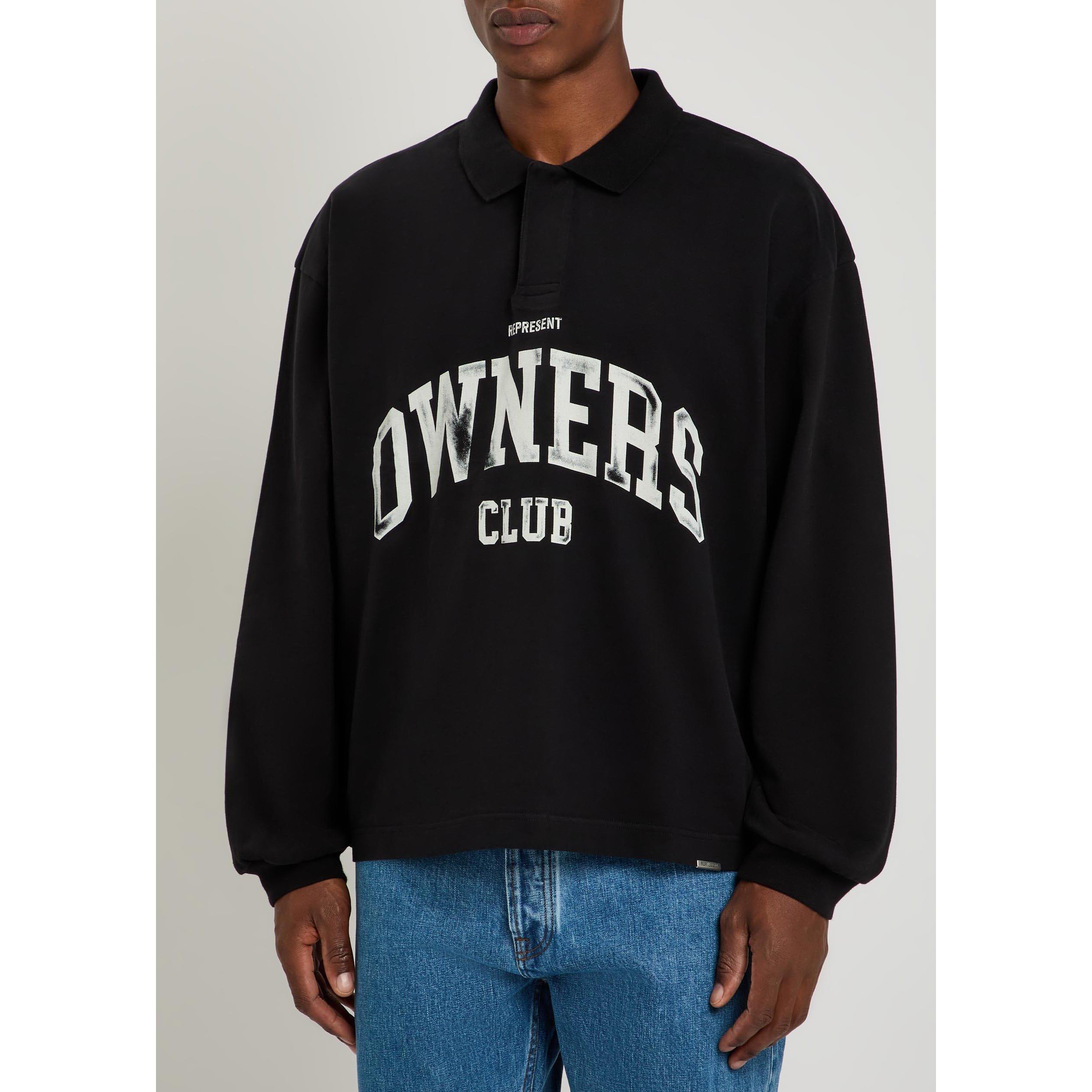 BLACK AND BLACK - Represent - Men's Owners Club Cotton Long-Sleeve Oversized-Fit Rugby Shirt - 2