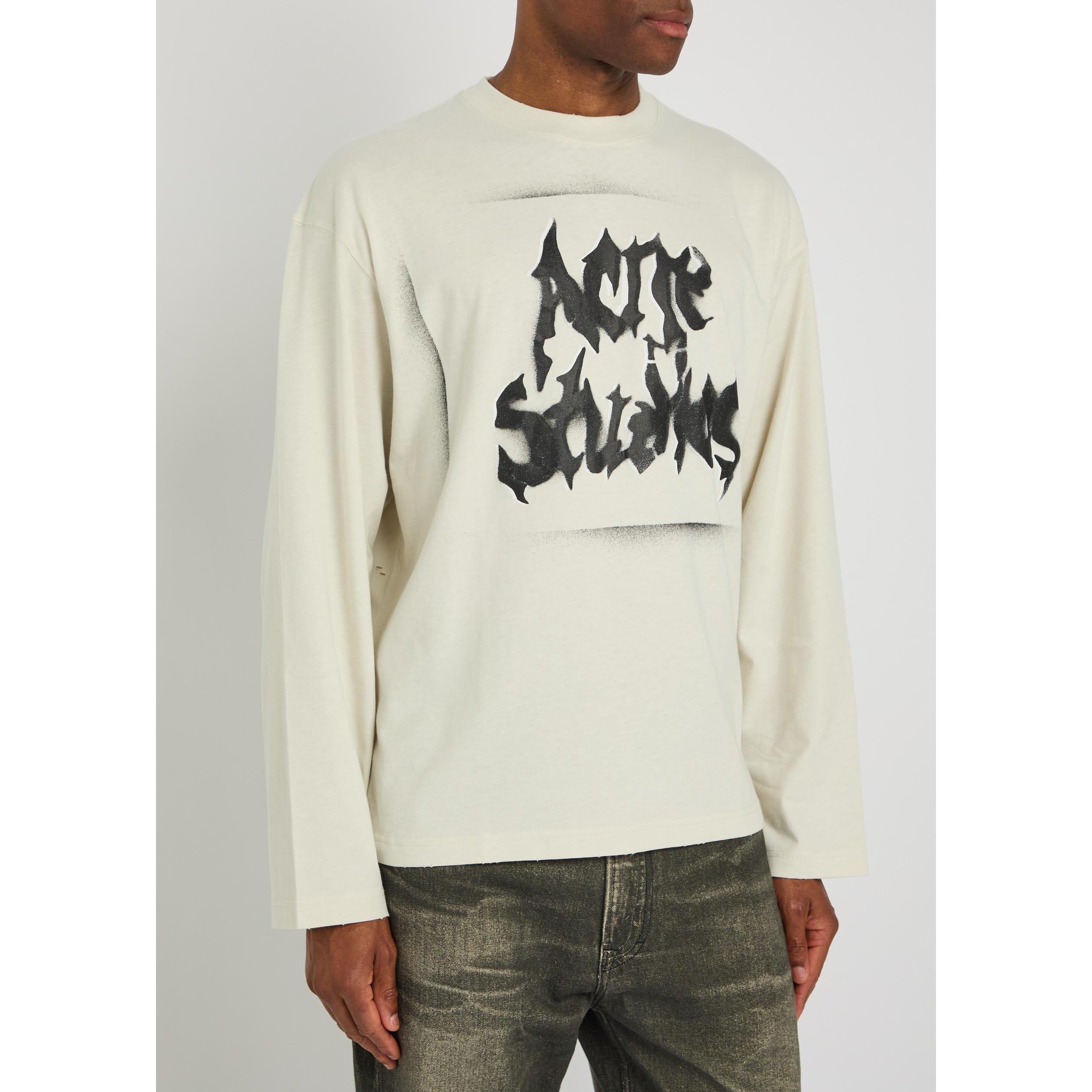 WHITE - Acne Studios - Men's Graphic Cotton Long-Sleeve Oversized-Fit T-Shirt - 2
