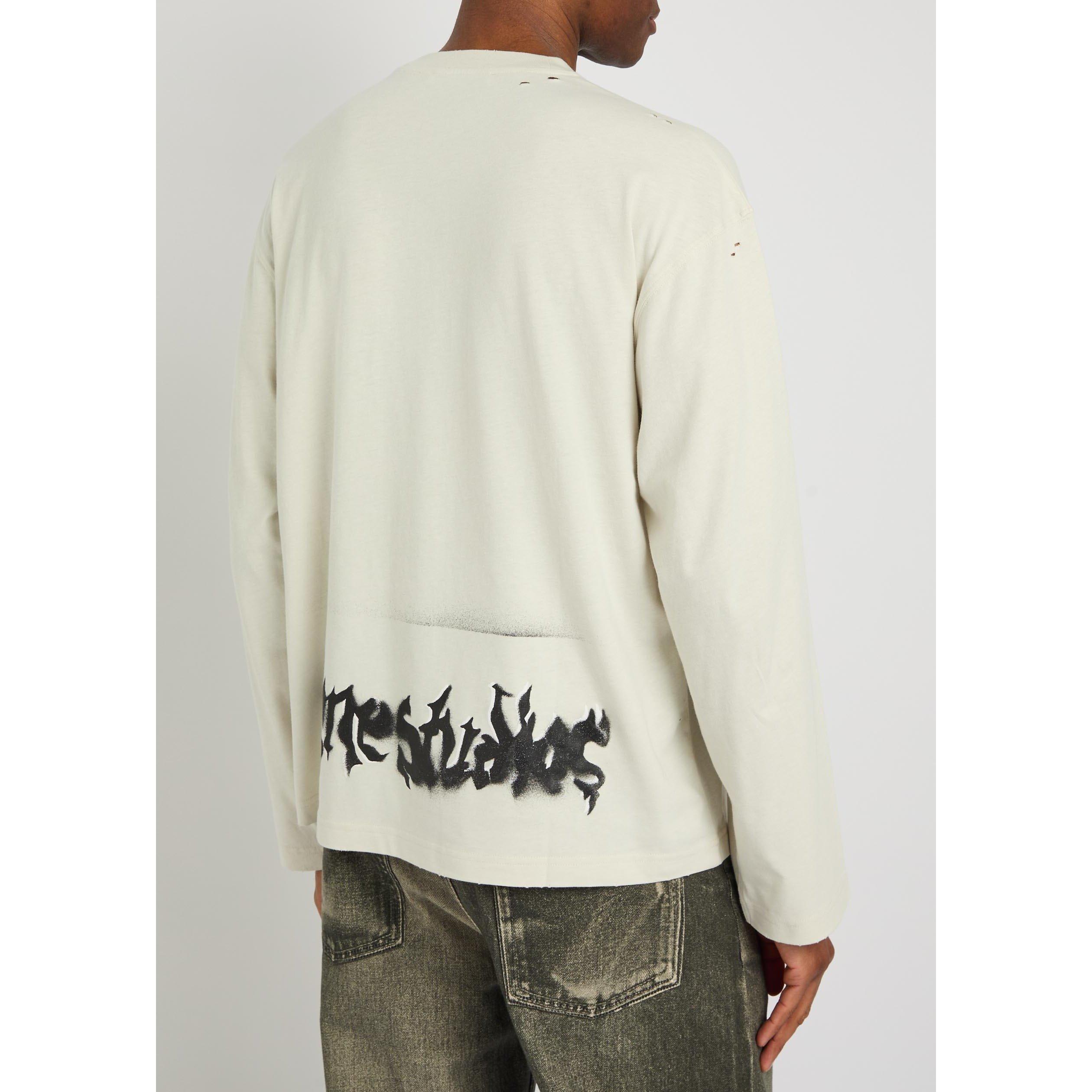 WHITE - Acne Studios - Men's Graphic Cotton Long-Sleeve Oversized-Fit T-Shirt - 3