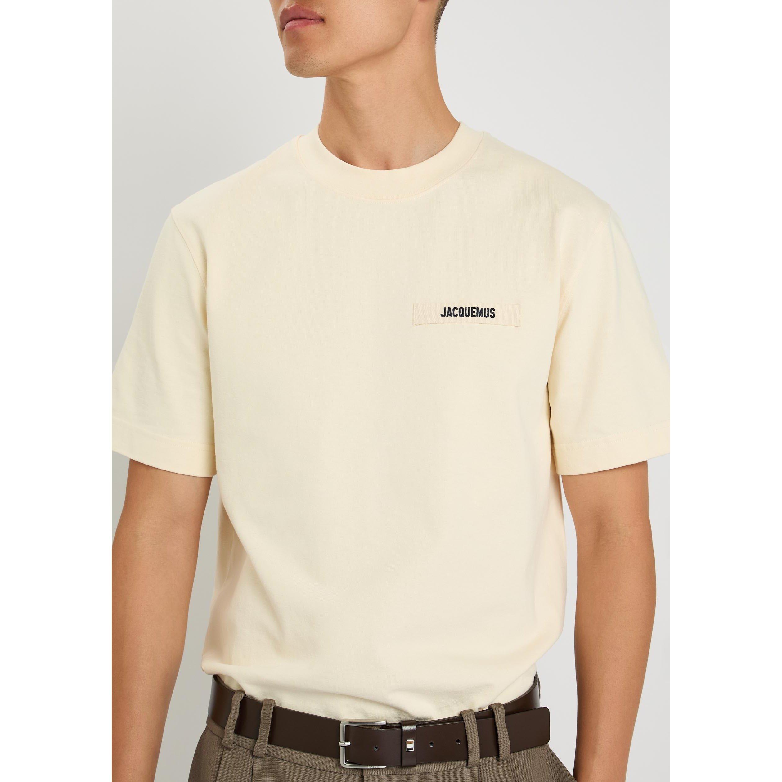 BEIGE - Jacquemus - Men's Gros Grain Cotton Short-Sleeve Crew-Neck T-Shirt - 4