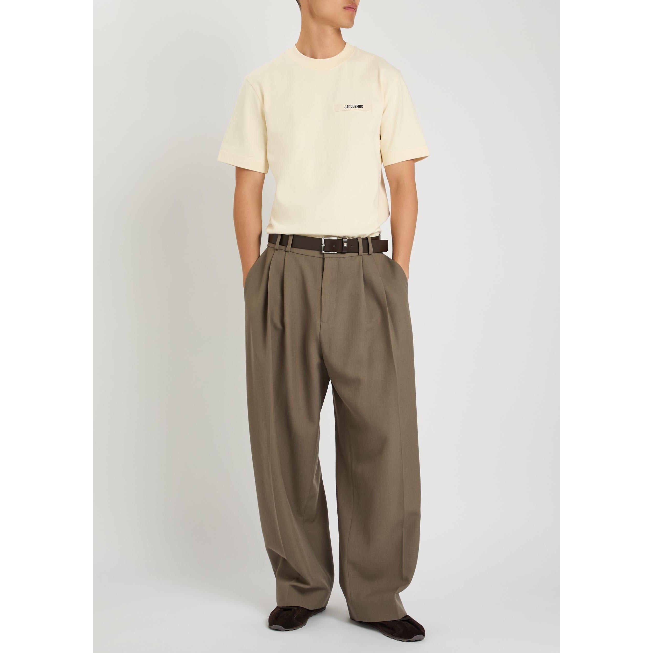 BEIGE - Jacquemus - Men's Gros Grain Cotton Short-Sleeve Crew-Neck T-Shirt - 5