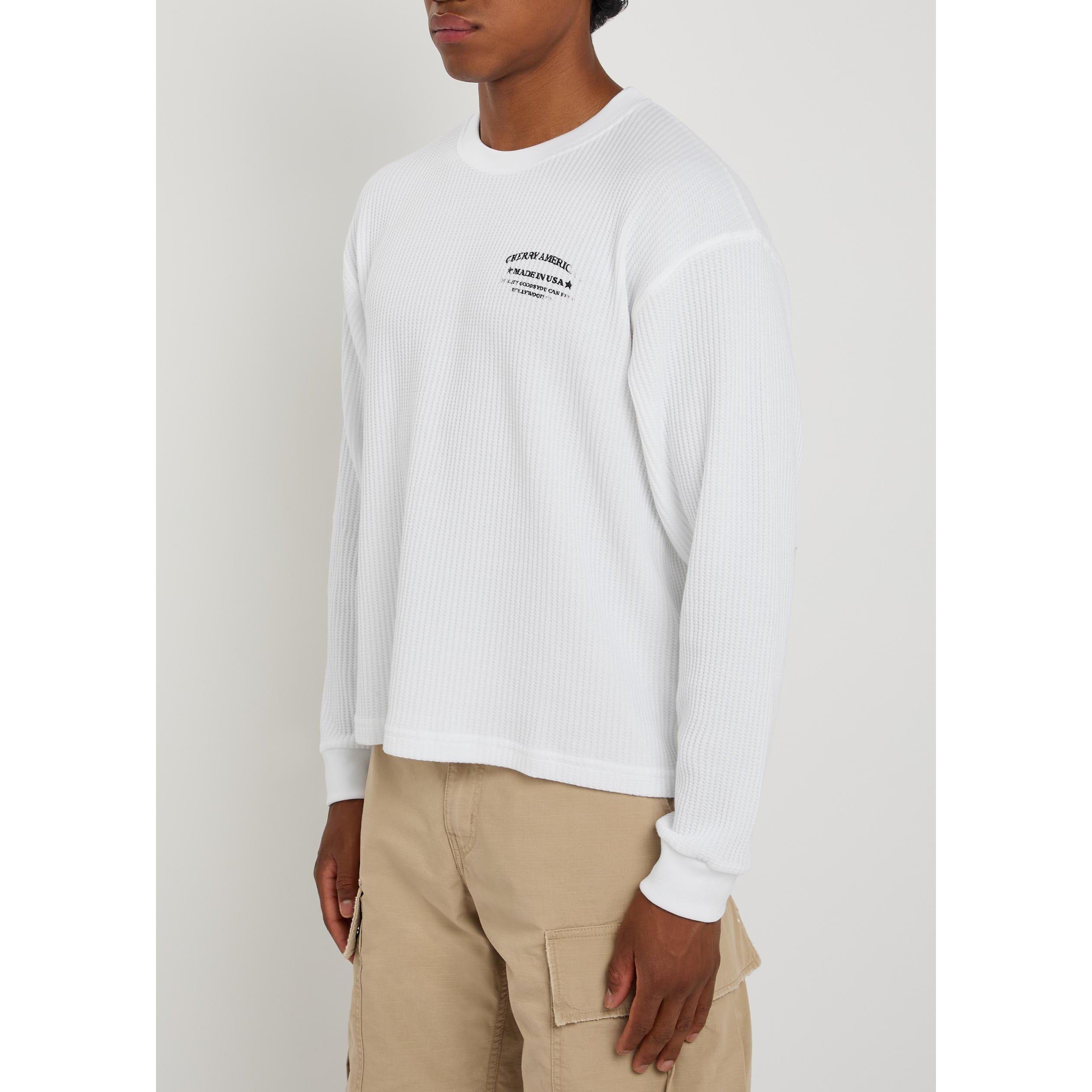 WHITE - Cherry LA - Men's Ranchwear Graphic Cotton Thermal Boxy Long-Sleeve T-Shirt - 2