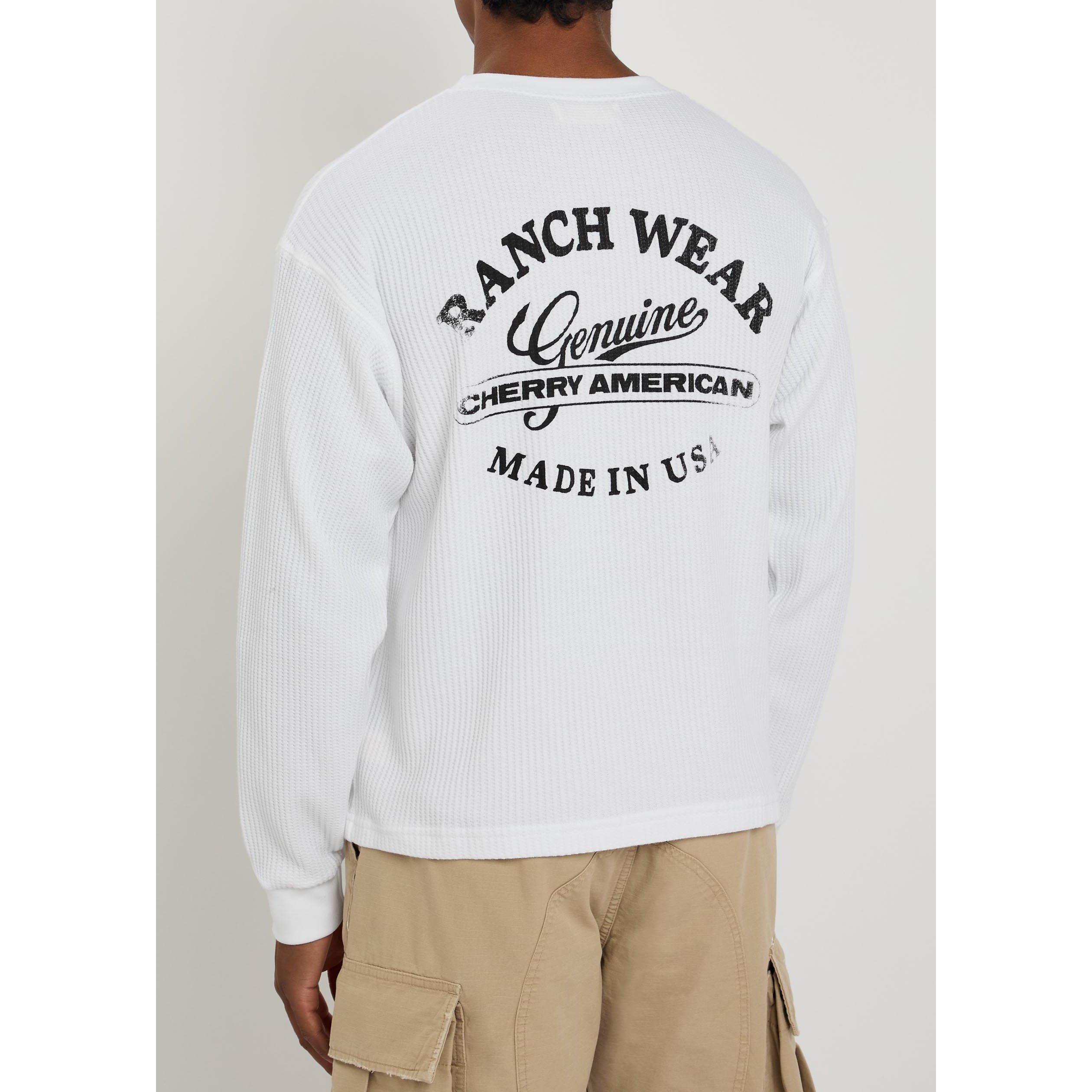 WHITE - Cherry LA - Men's Ranchwear Graphic Cotton Thermal Boxy Long-Sleeve T-Shirt - 3