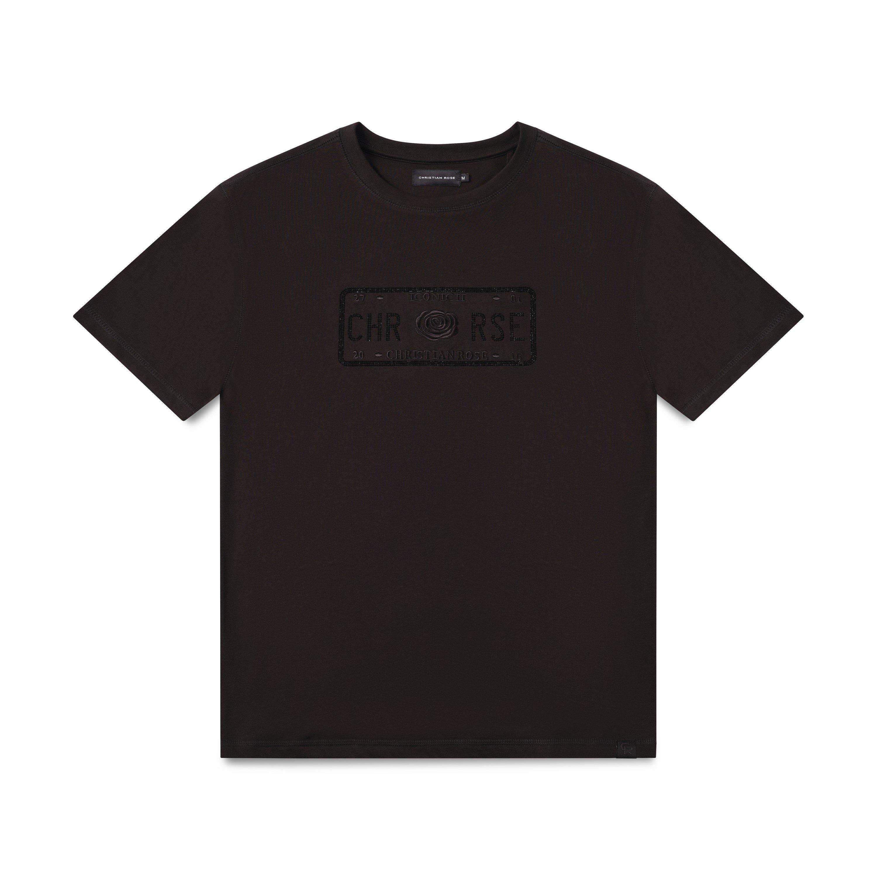 Zwart - Christian Rose - Men's Big Chest Rhinestone Plate Cotton Short-Sleeve Oversized T-Shirt - 1