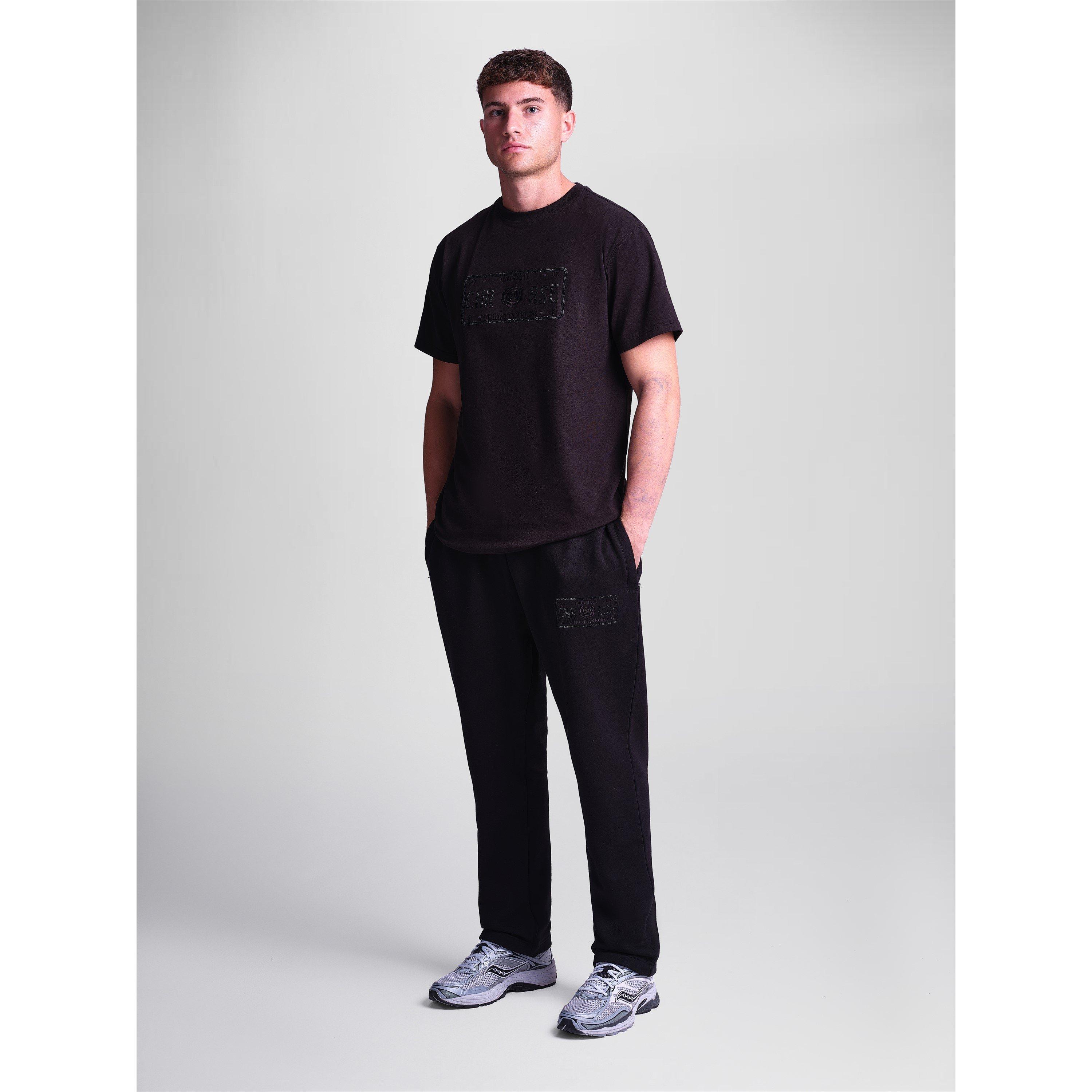 Zwart - Christian Rose - Men's Big Chest Rhinestone Plate Cotton Short-Sleeve Oversized T-Shirt - 4