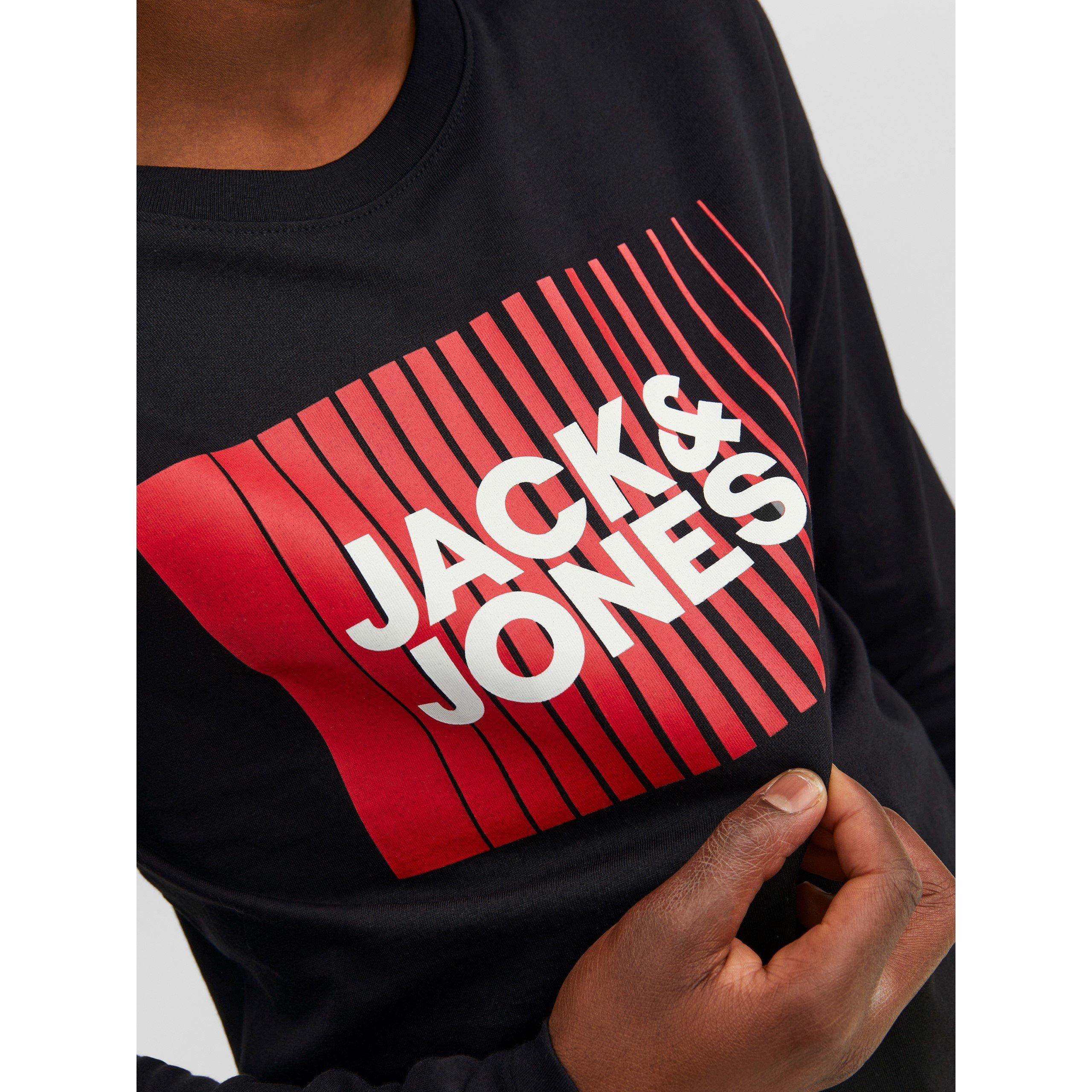Black - Jack and Jones - Junior&Junior Logo Long-Sleeve Regular Fit T-Shirt - 4