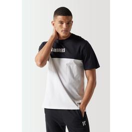 11 Degrees 11D Colour Block T Shirt White   Black