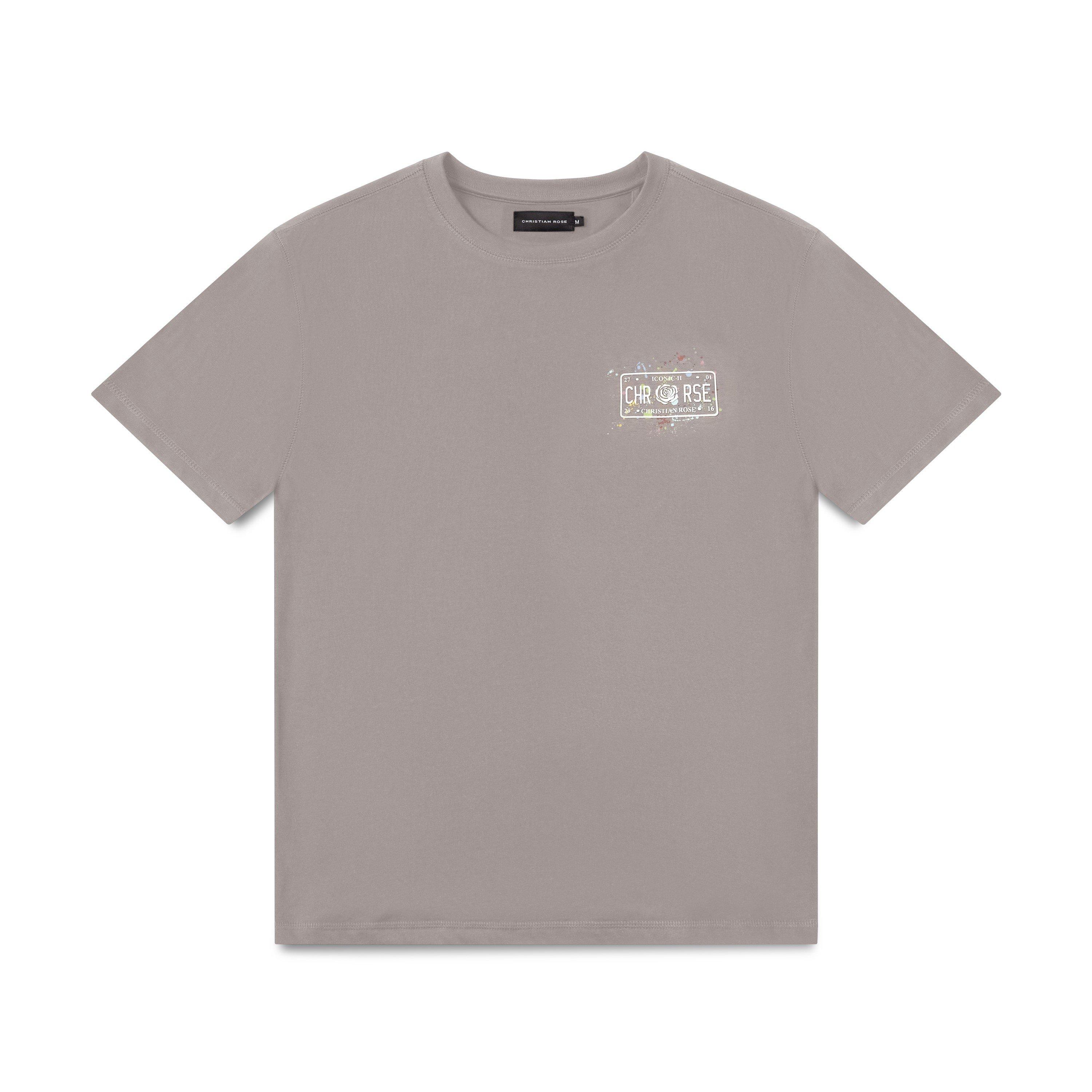 Grey - Christian Rose - Men's Left-Chest Paint-Splat Plate Cotton Oversized-Fit T-Shirt - 1
