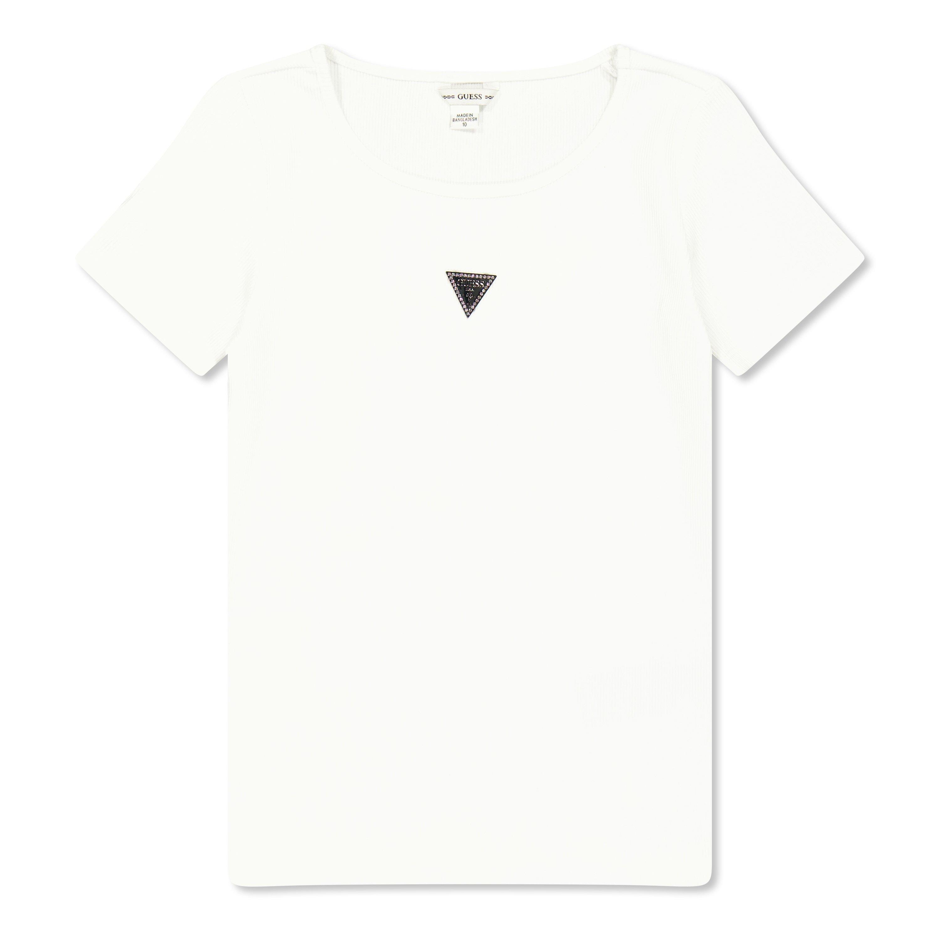 Guess Girls Kids' Knitted Logo Slim Fit T-Shirt - Pure White - 12Y