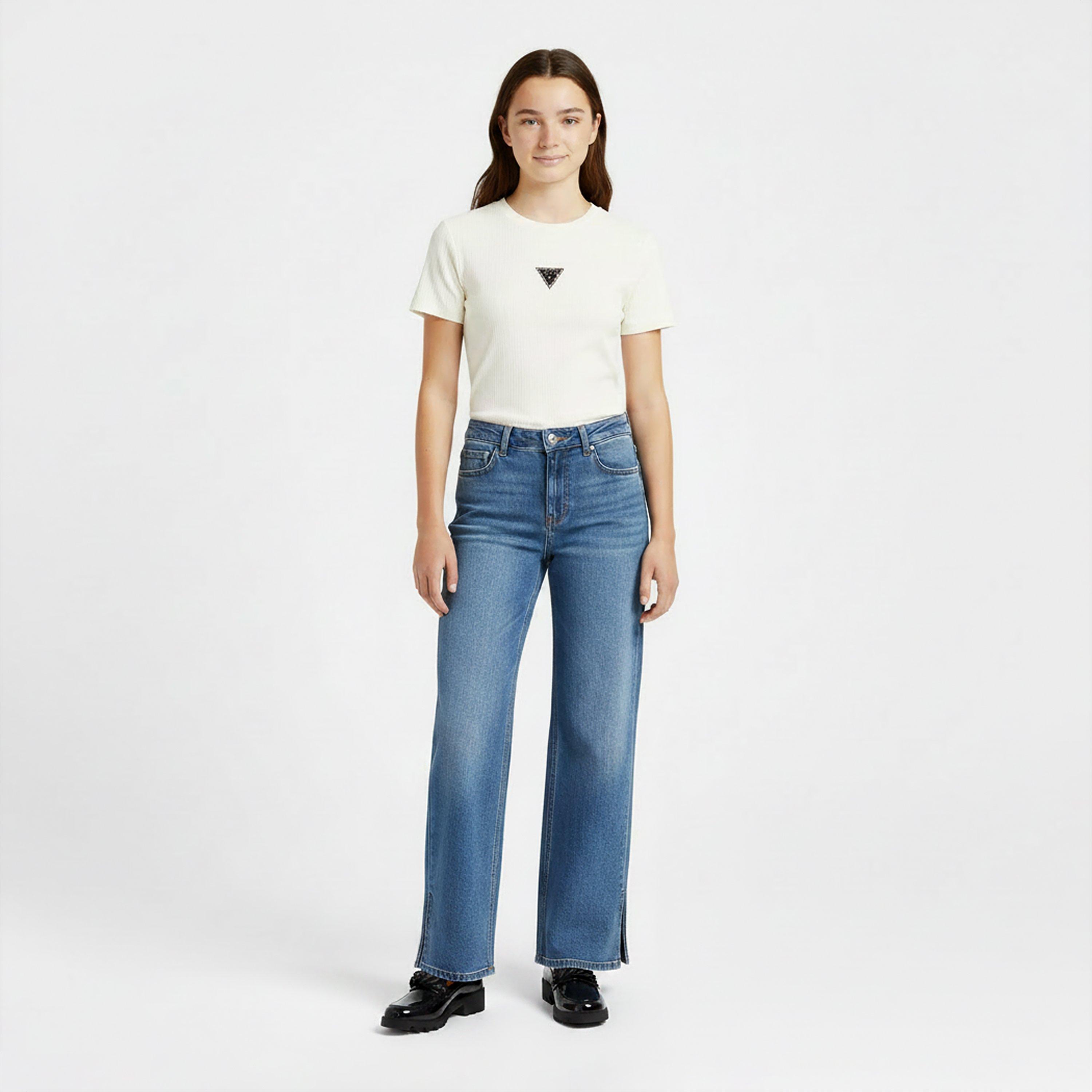 Pure White - Guess - Kids' Knitted Logo Slim Fit T-Shirt - 3