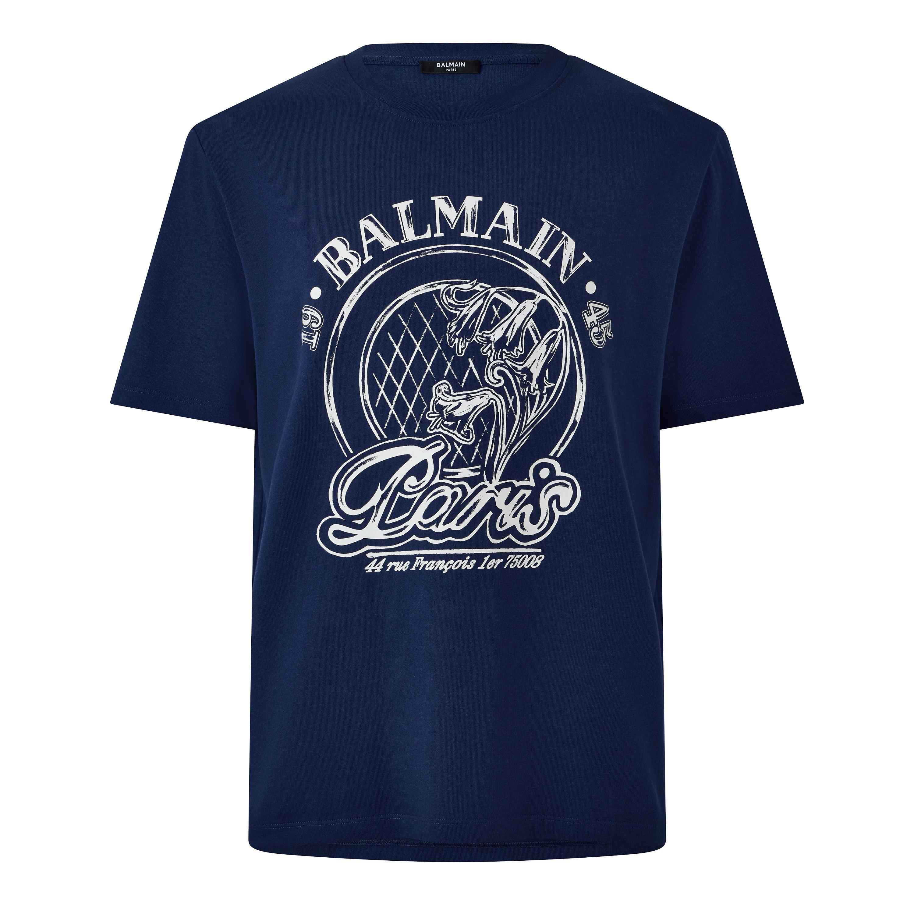 Navy - Balmain - Balmain Prnt Tee Sn64 - 1