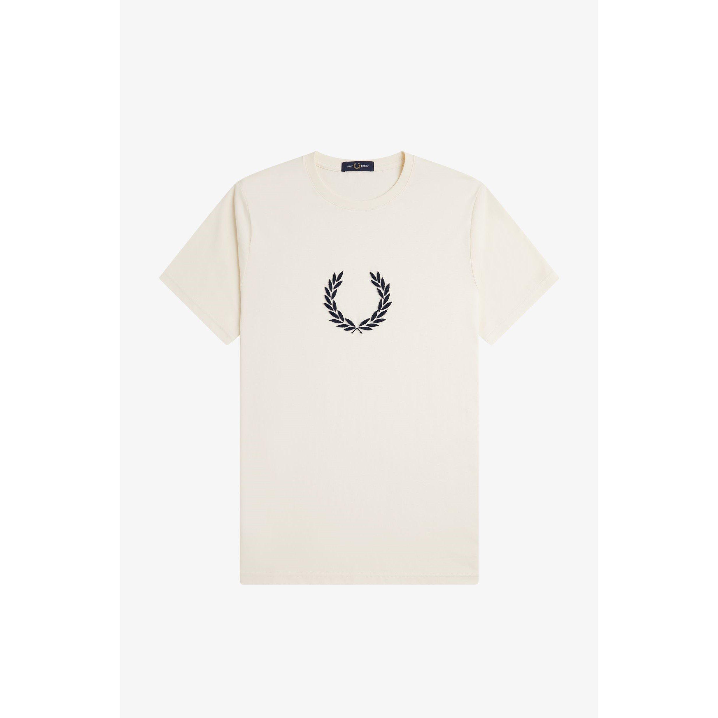 Ecru 560 - Fred Perry - Men's Textured Laurel Wreath Regular Fit T-Shirt - 1