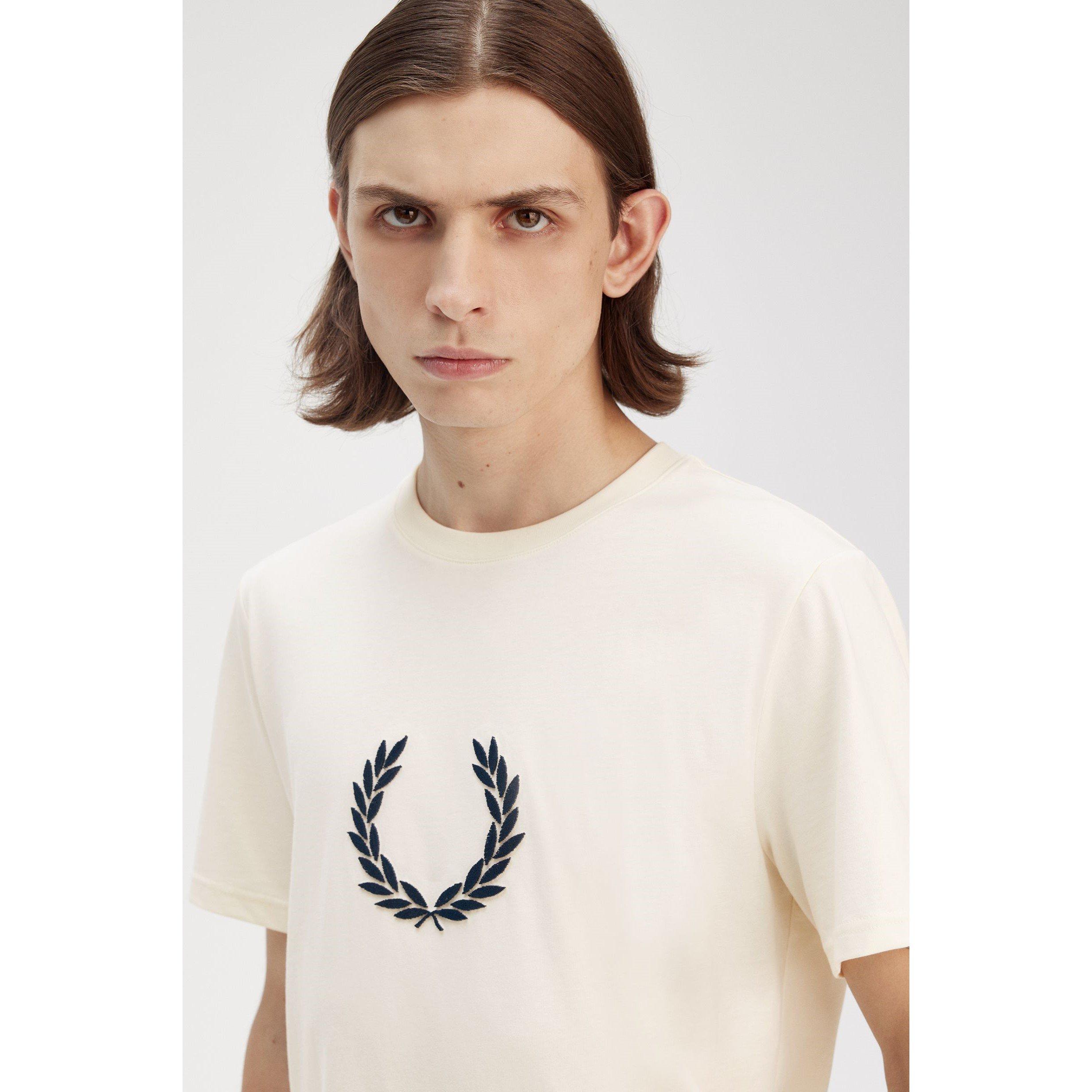 Ecru 560 - Fred Perry - Men's Textured Laurel Wreath Regular Fit T-Shirt - 4