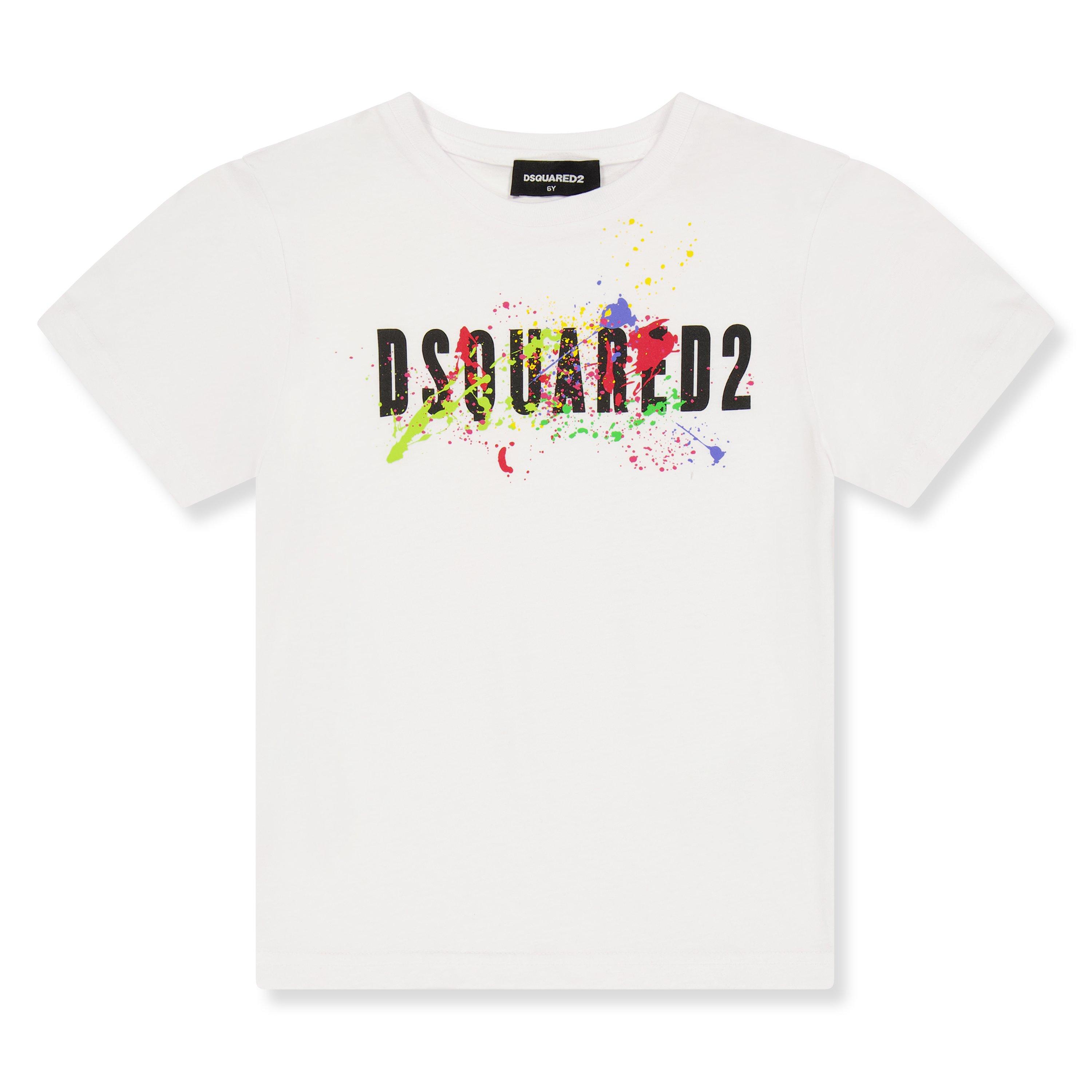 Dsquared2 Boys Kids' Dsq Spray T-Shirt - White Dq100 - 16Y
