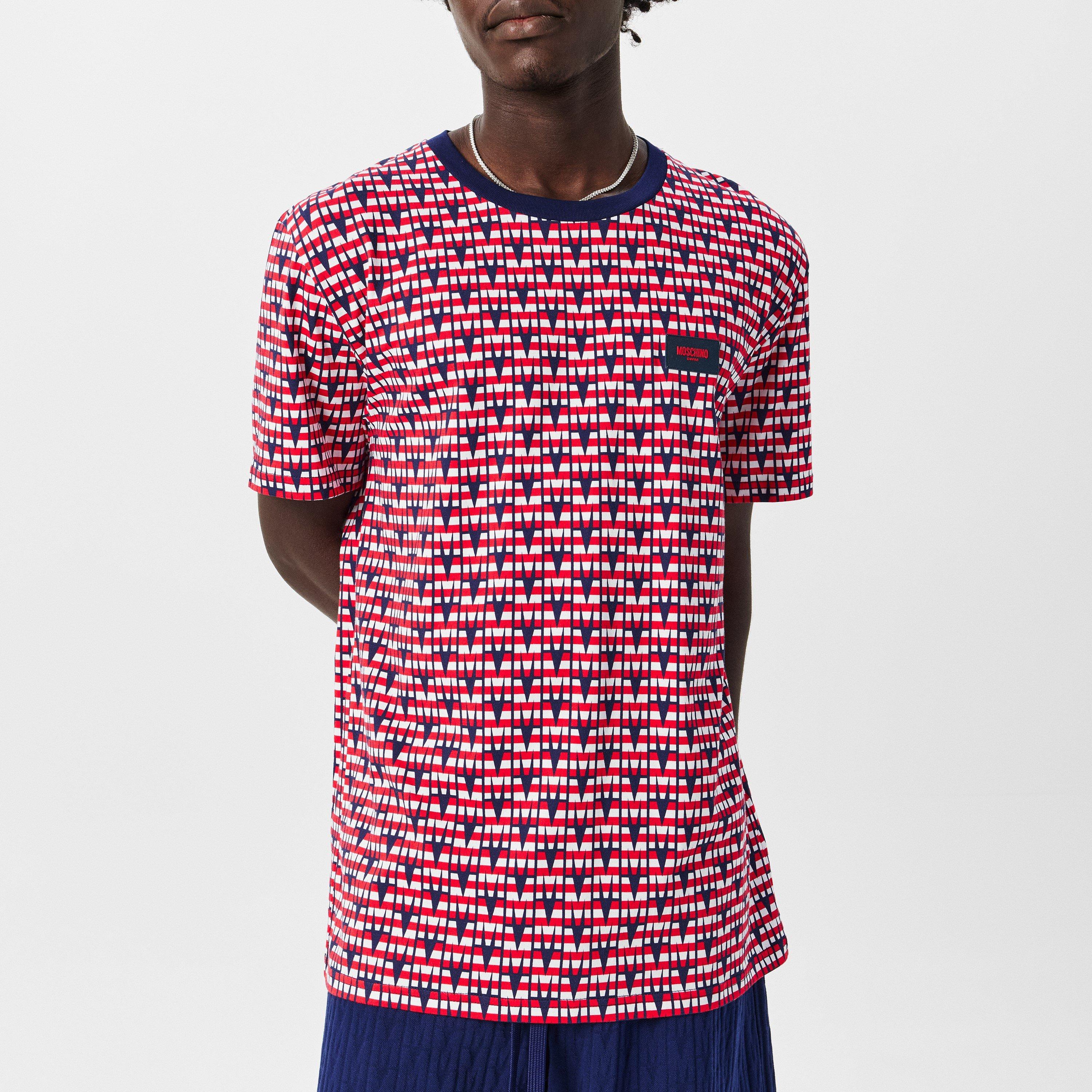 Multi Blue - Moschino - Men's U Monogram Regular Fit T-Shirt - 3