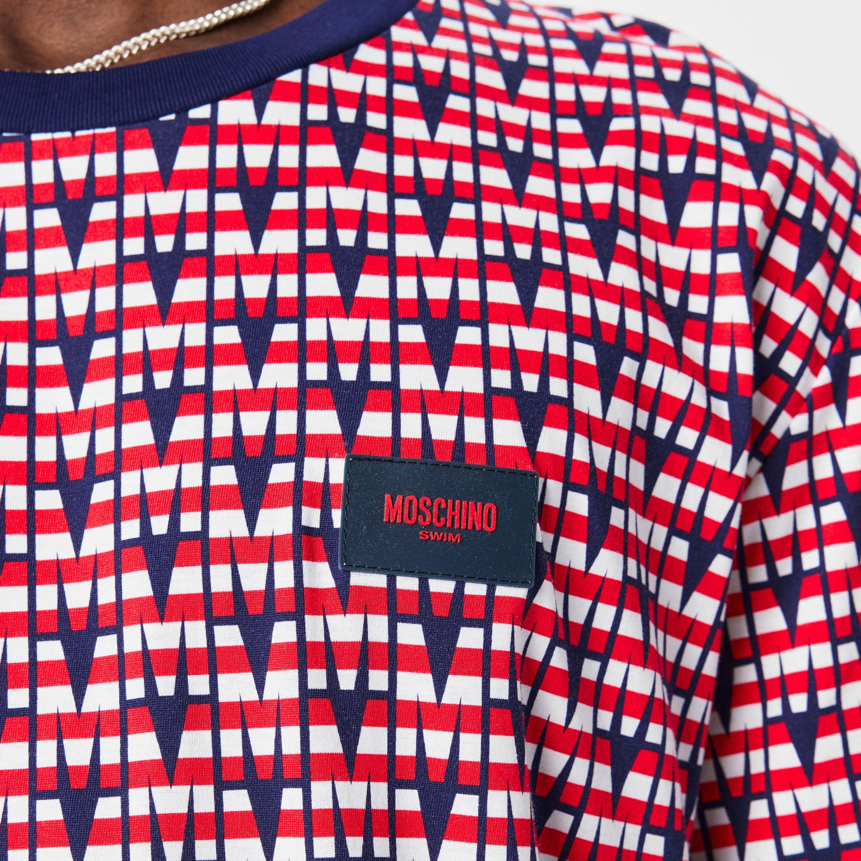 Multi Blue - Moschino - Men's U Monogram Regular Fit T-Shirt - 5