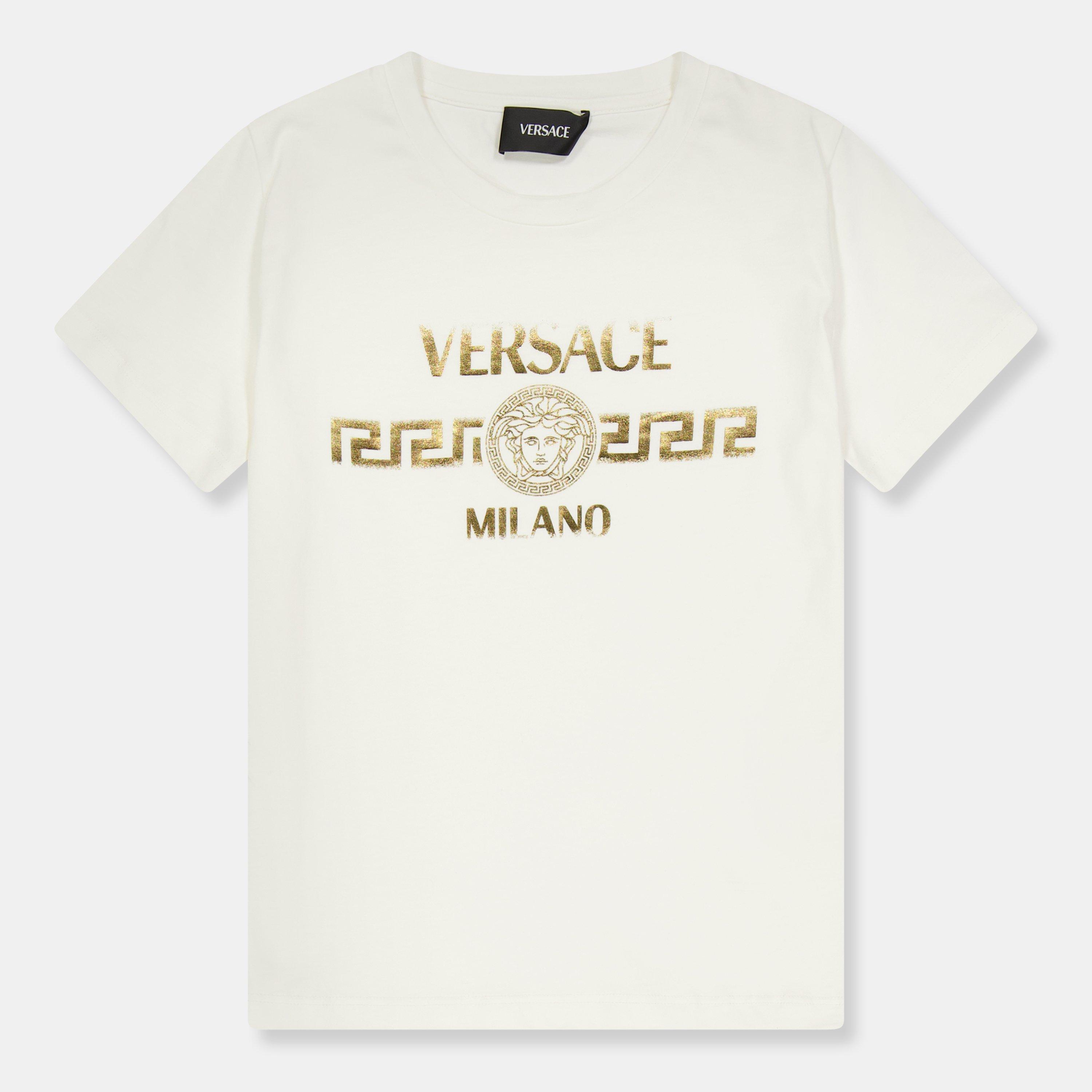 Versace Kids' Logo T-Shirt - Wht Gld 2W110 - Size 8Y
