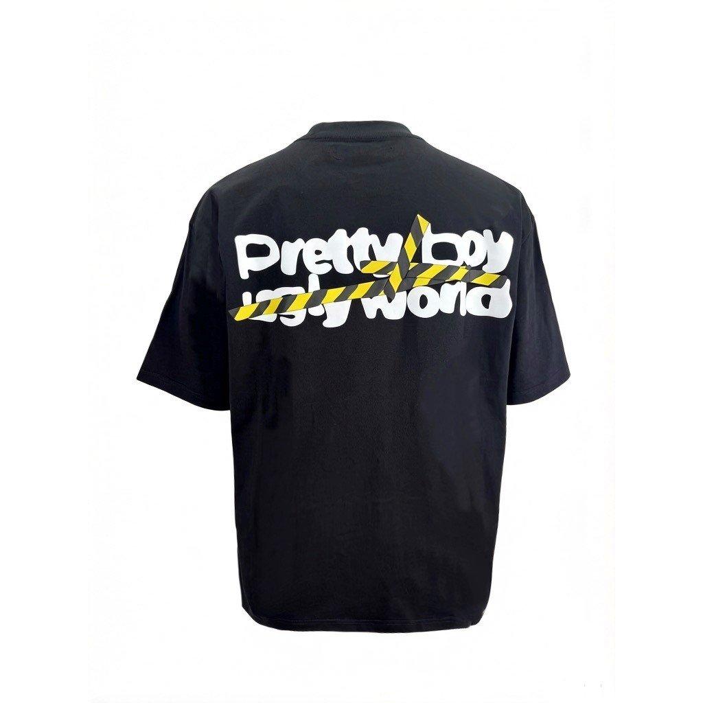 Black - Pretty Boy Ugly World - The Pretty Boy Ugly World Cotton Short Sleeve Crew Neck Oversized Fit T-Shirt Mens - 3