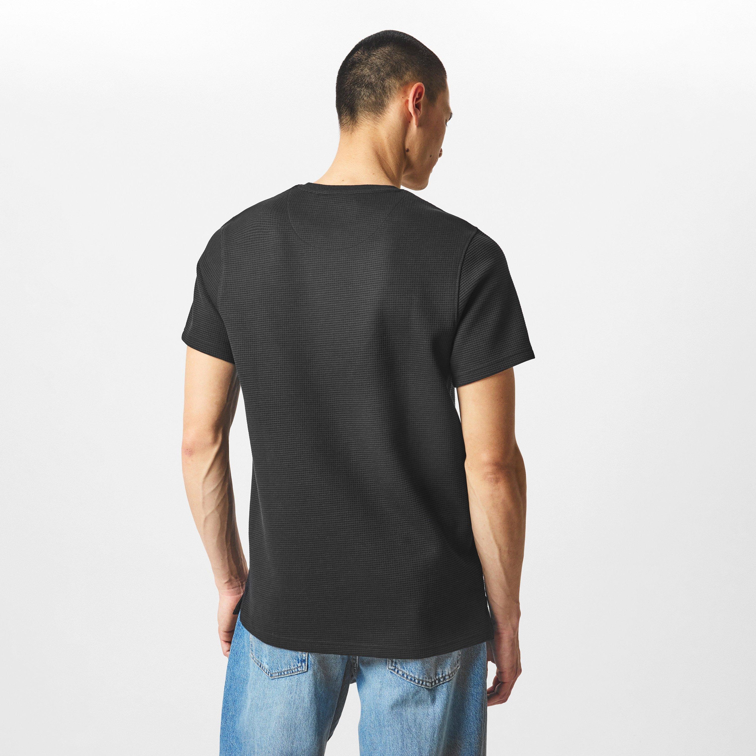 Black - Firetrap - Men's Regular Fit Waffle T-Shirt - 4