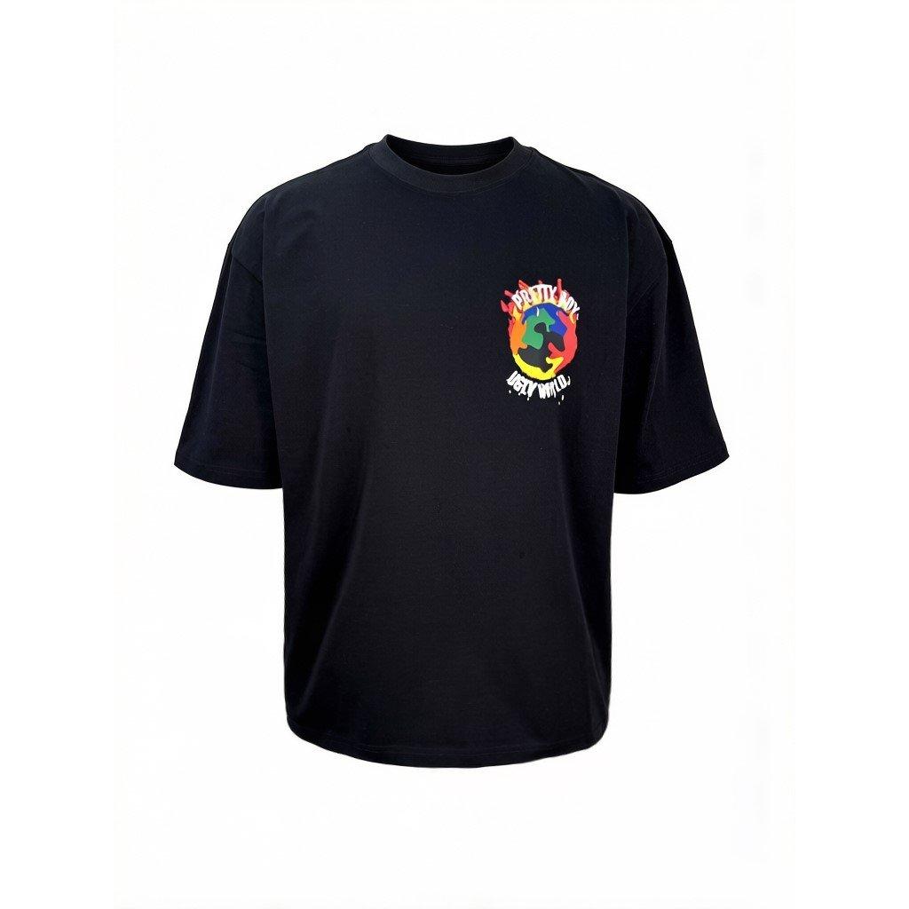 Black - Pretty Boy Ugly World - The Pretty Boy Ugly World Cotton Crew Neck Oversized Fit T-Shirt Mens - 1