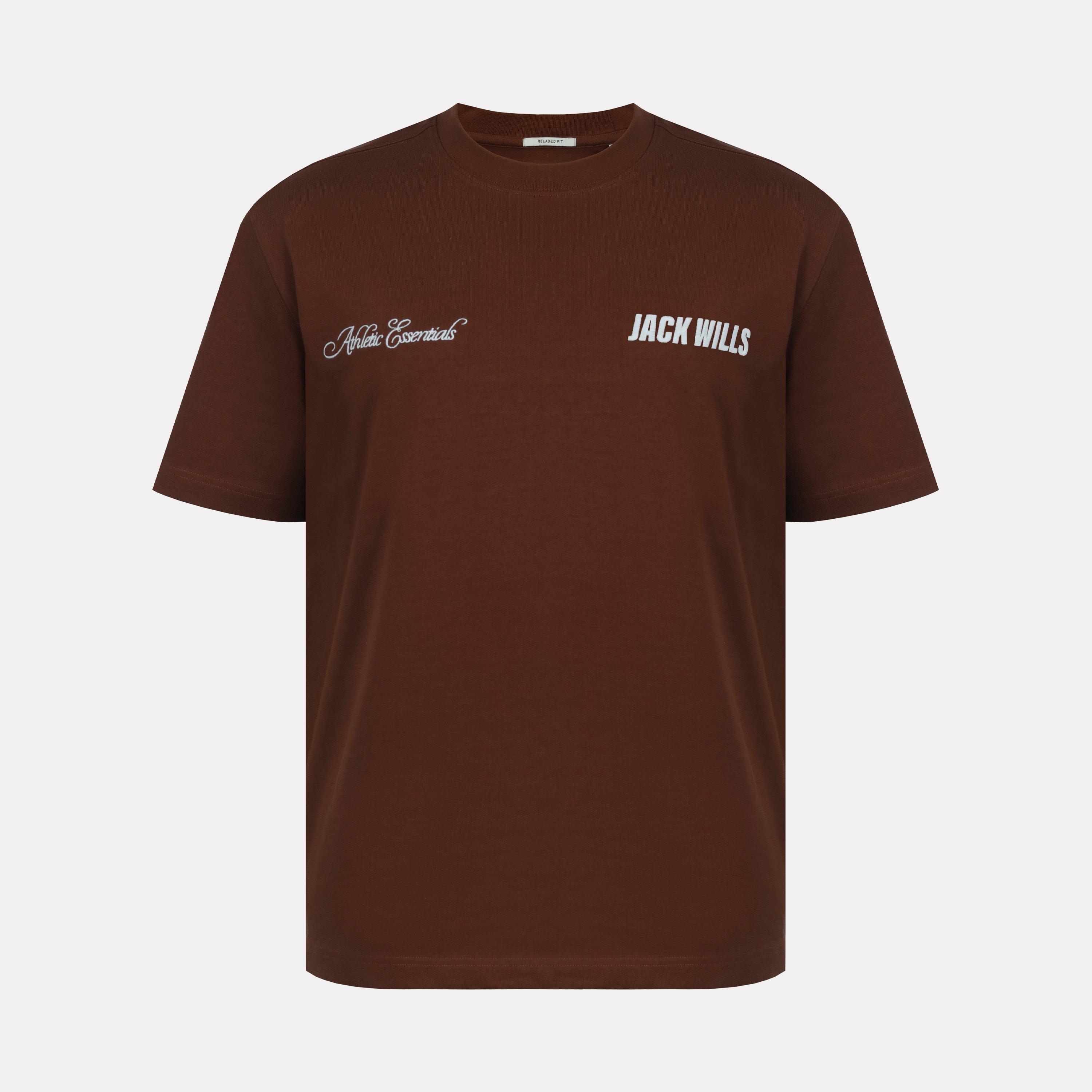 Chocolate - Jack Wills - Men's Script Mix Cotton Short Sleeve Oversized T-Shirt - 1
