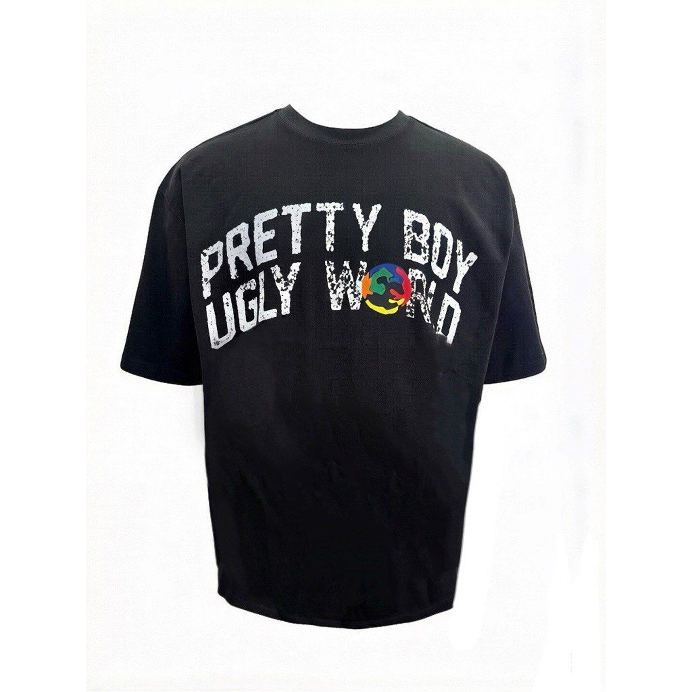 Wash Black - Pretty Boy Ugly World - The Pretty Boy Ugly World Cotton Short Sleeve Crew Neck T-Shirt Mens - 1