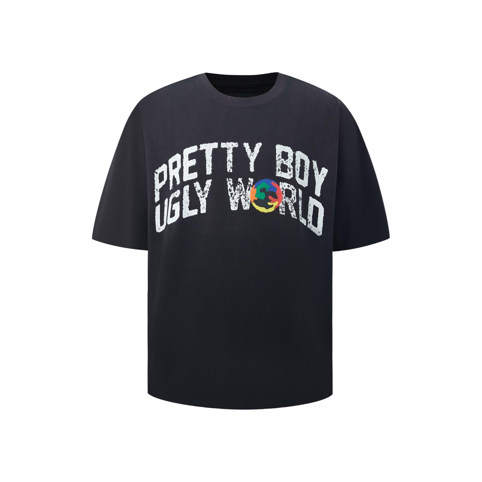 Wash Black - Pretty Boy Ugly World - The Pretty Boy Ugly World Cotton Short Sleeve Crew Neck T-Shirt Mens - 1