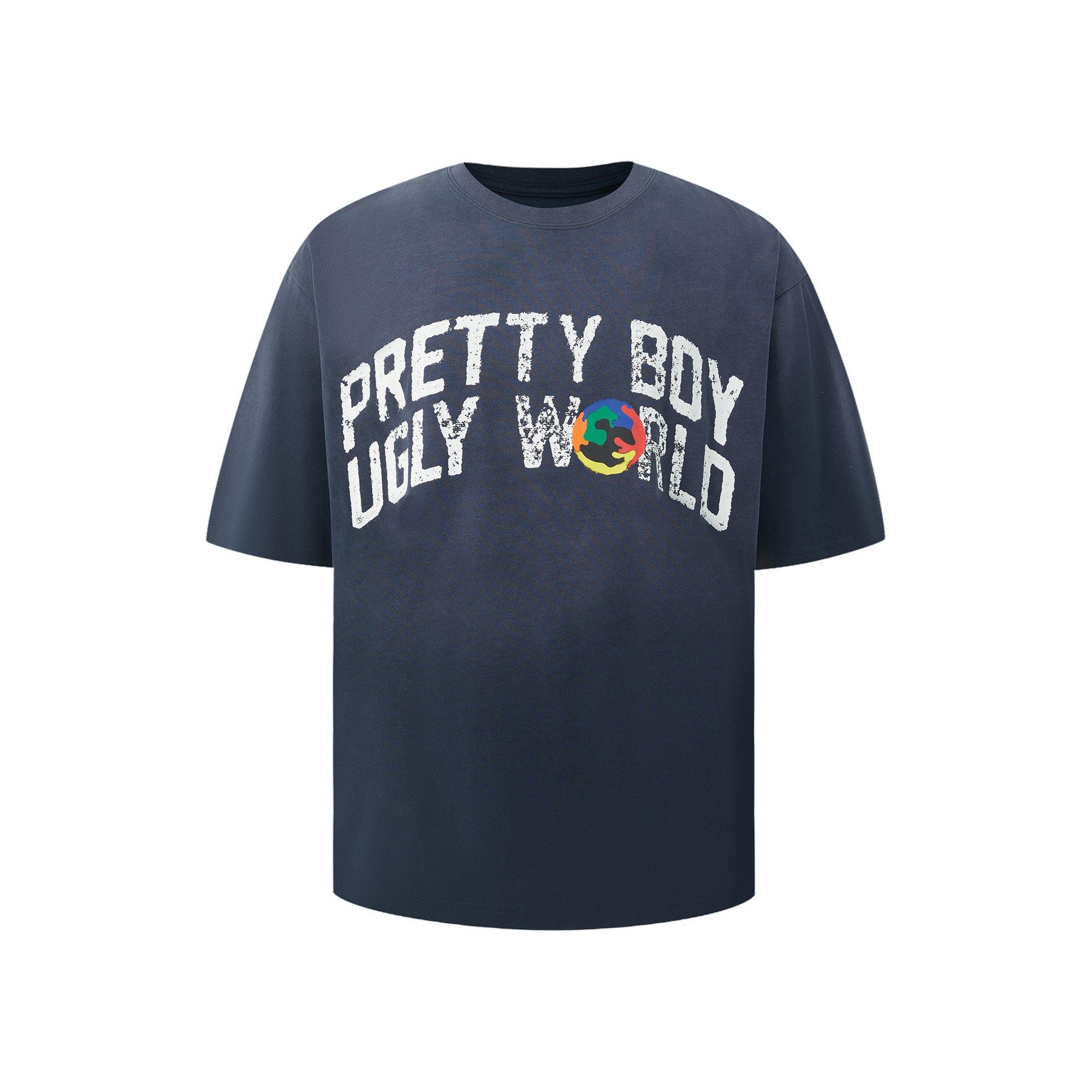 Pretty Boy Ugly World The Pretty Boy Ugly World Cotton Short Sleeve Crew Neck T-Shirt Mens - Wash Blue - X Large