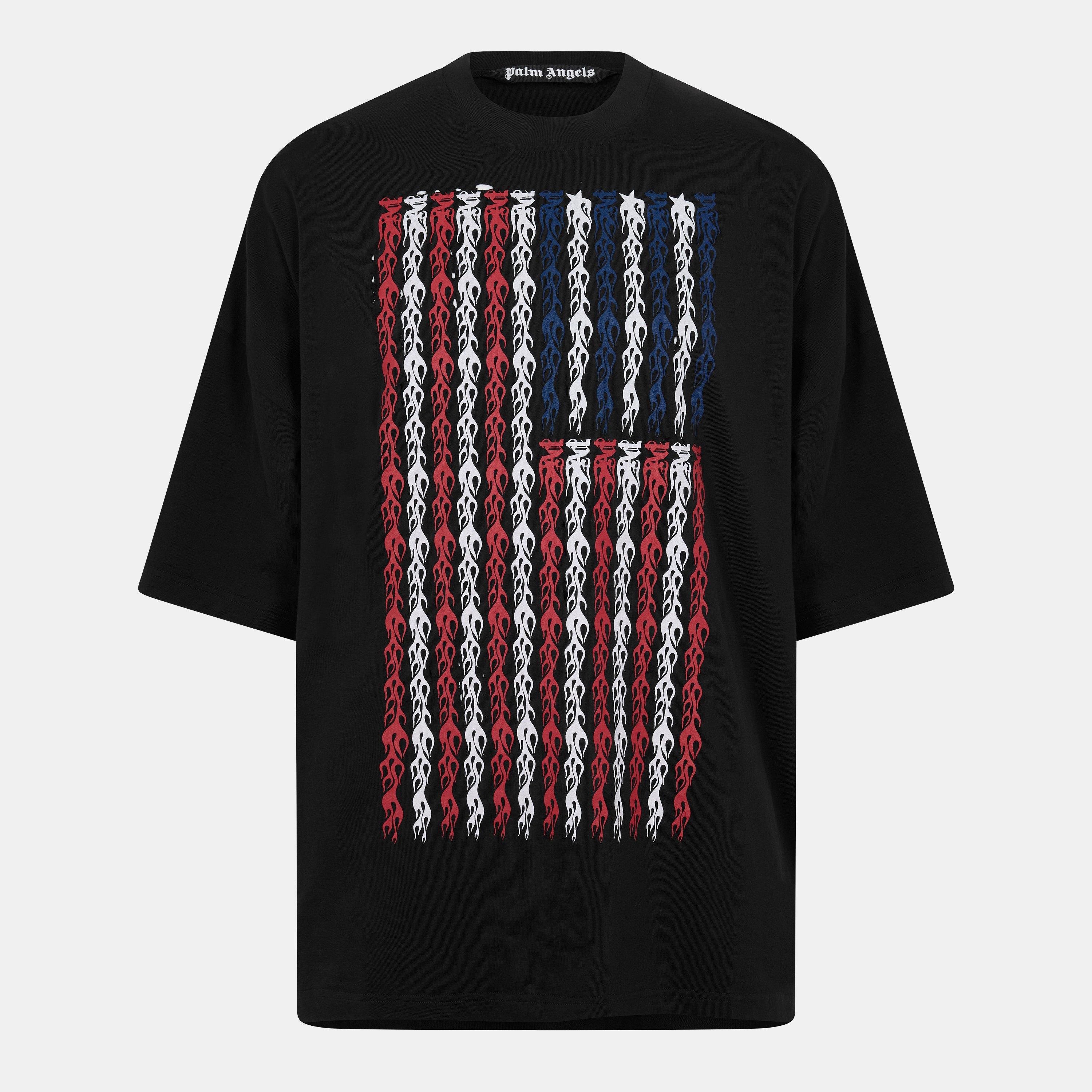 Palm Angels Men's Flames Flag Oversized T-Shirt - Black - S