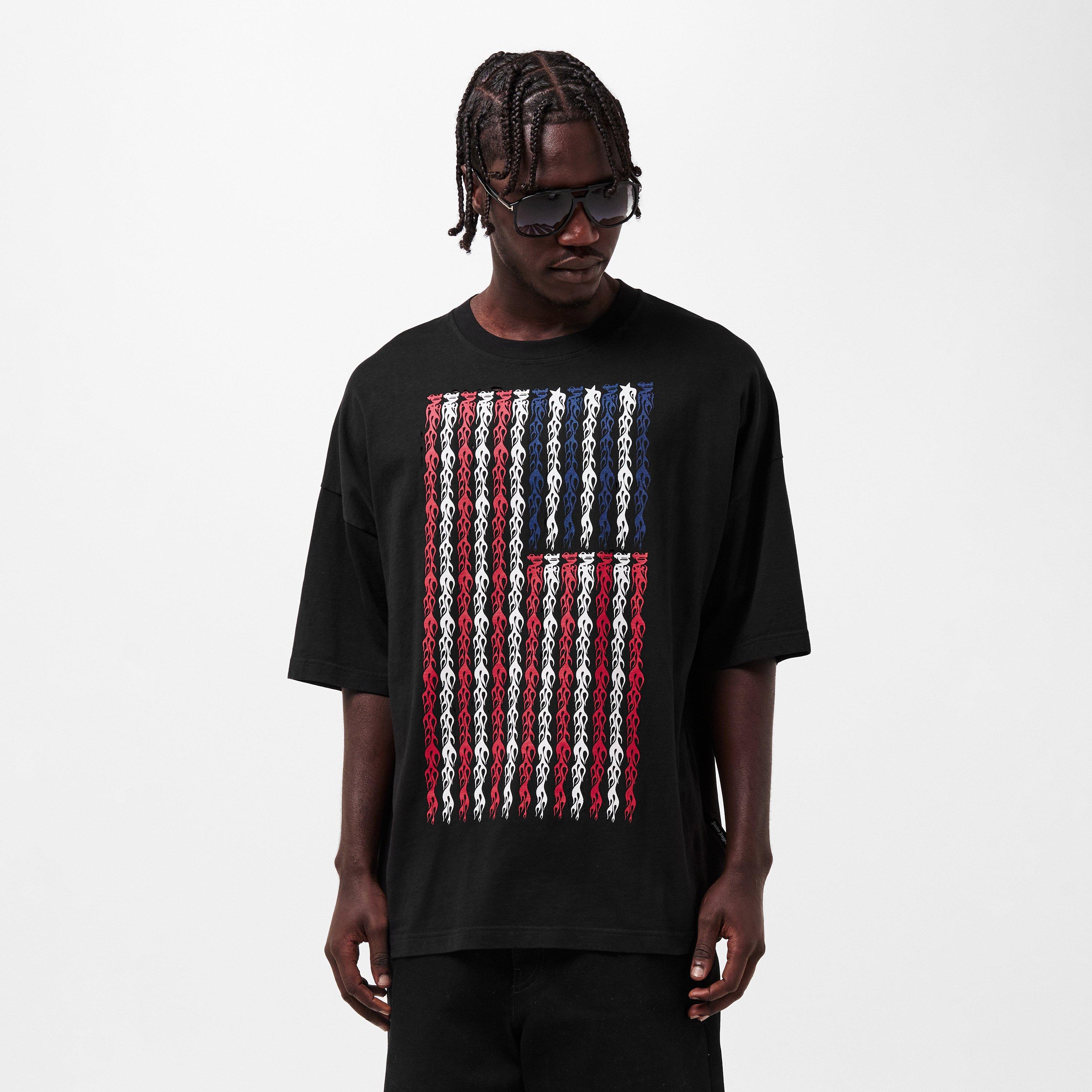 Black - Palm Angels - Men's Flames Flag Oversized T-Shirt - 3