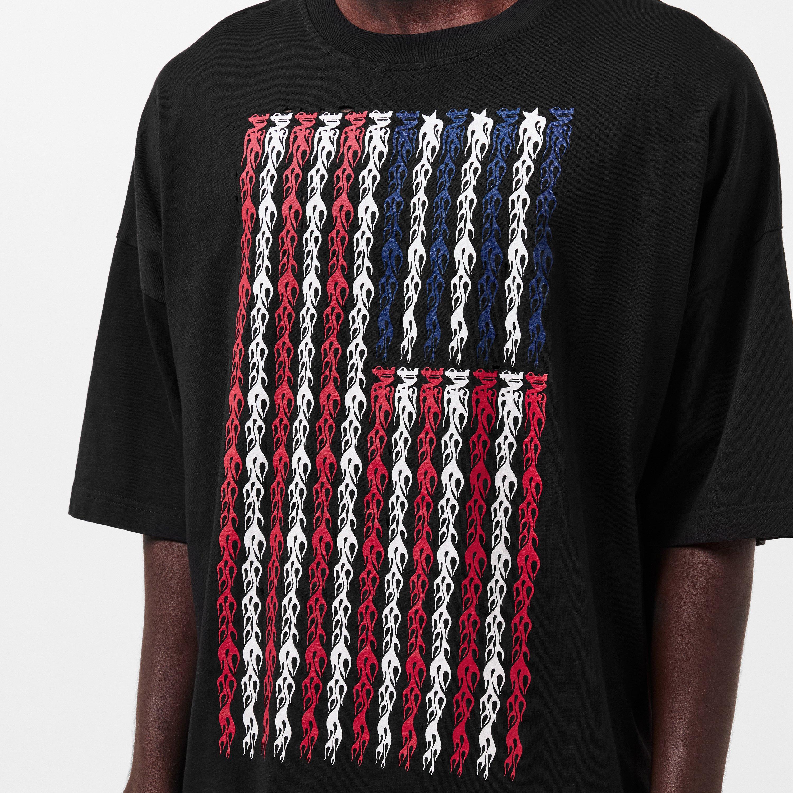 Black - Palm Angels - Men's Flames Flag Oversized T-Shirt - 5