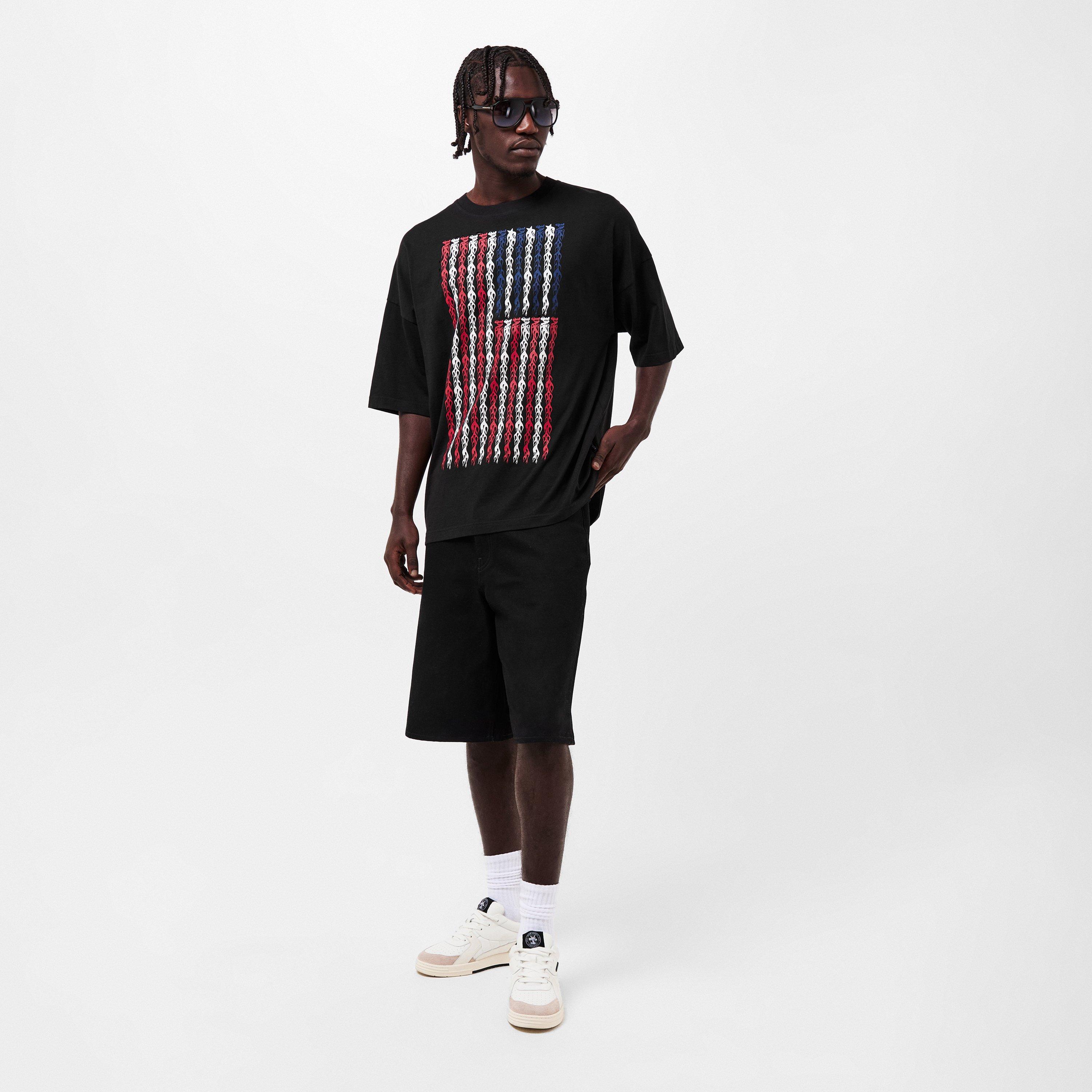 Black - Palm Angels - Men's Flames Flag Oversized T-Shirt - 6