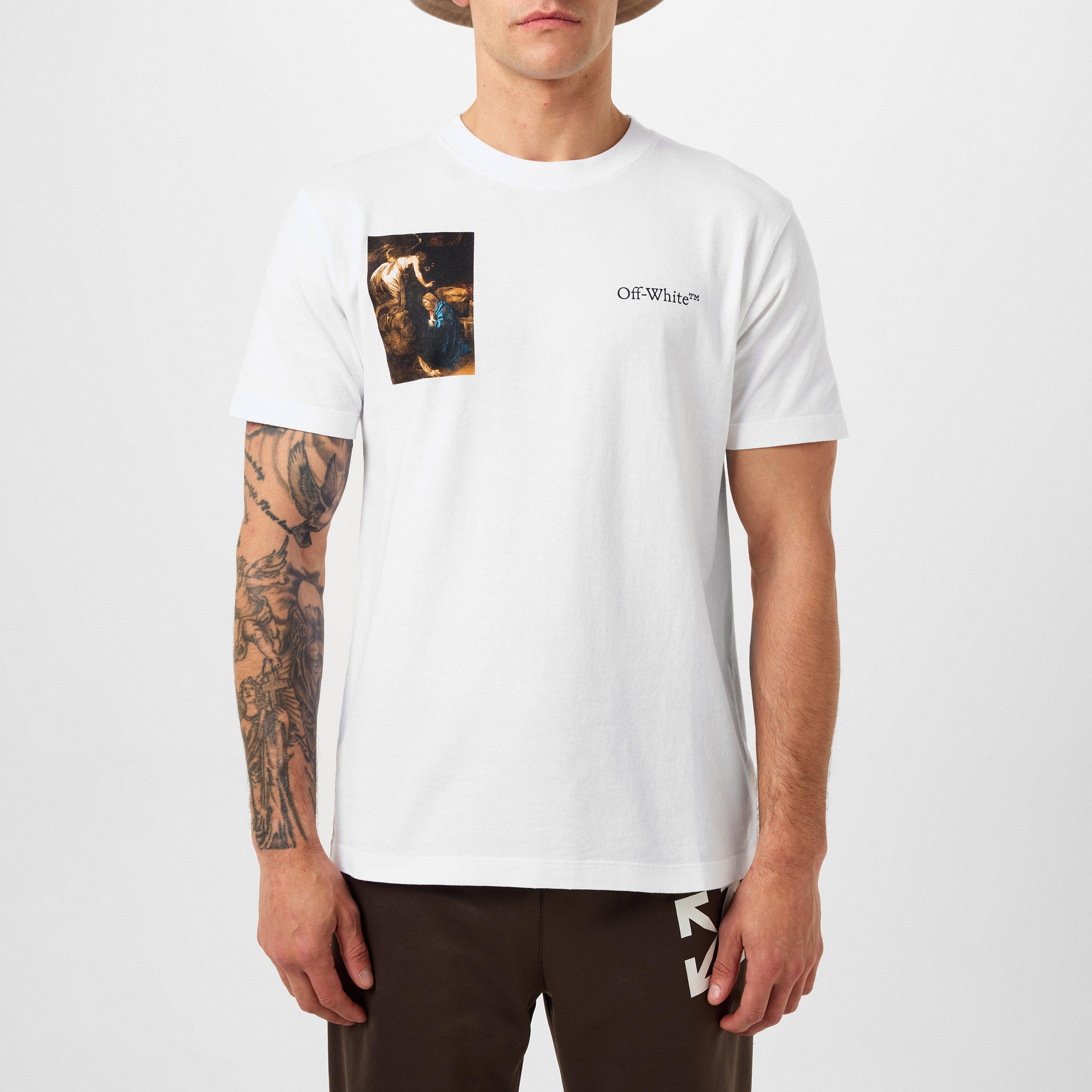 White/Black - Off White - Men's Lute-Print T-Shirt, Caravaggio Artwork - 1