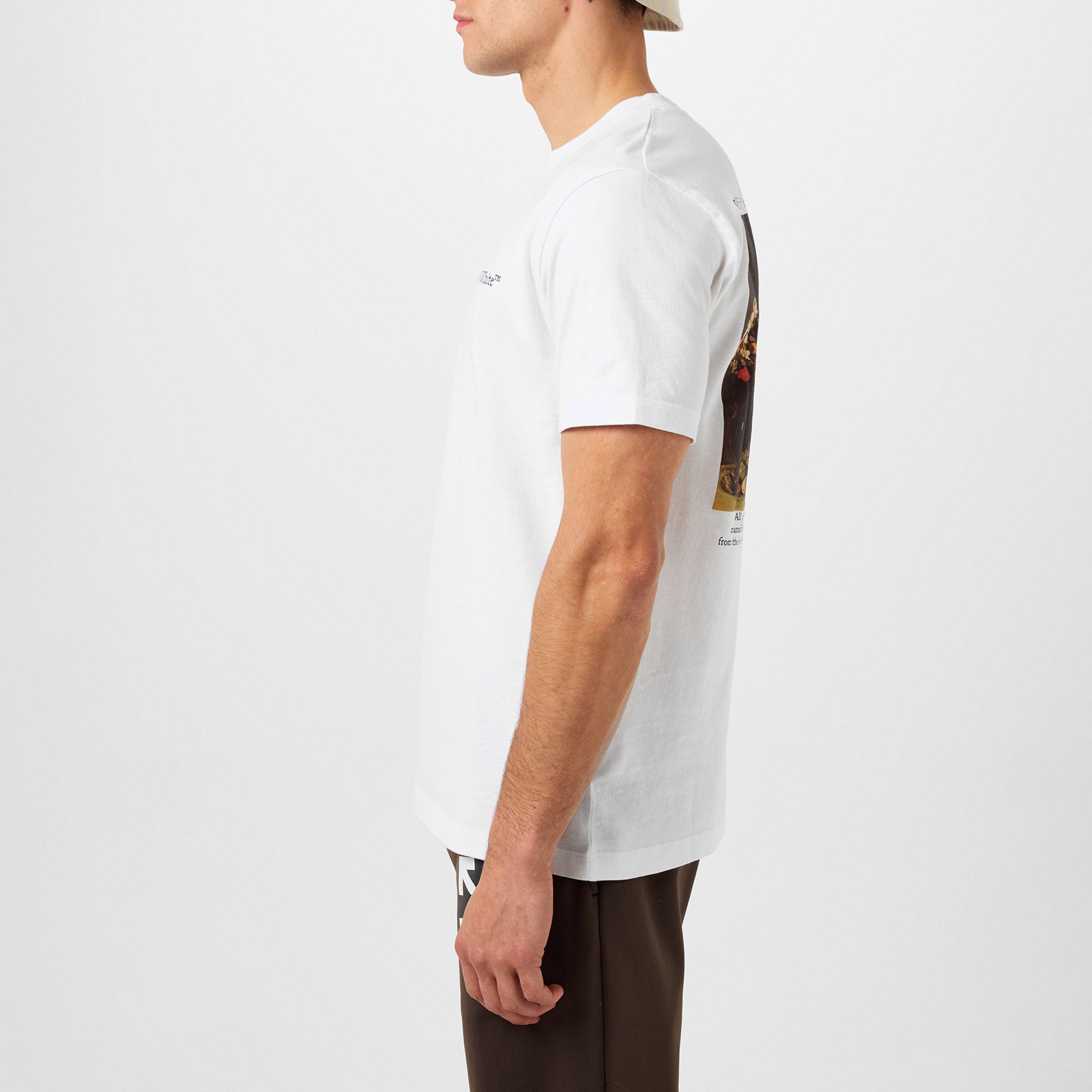 White/Black - Off White - Men's Lute-Print T-Shirt, Caravaggio Artwork - 2