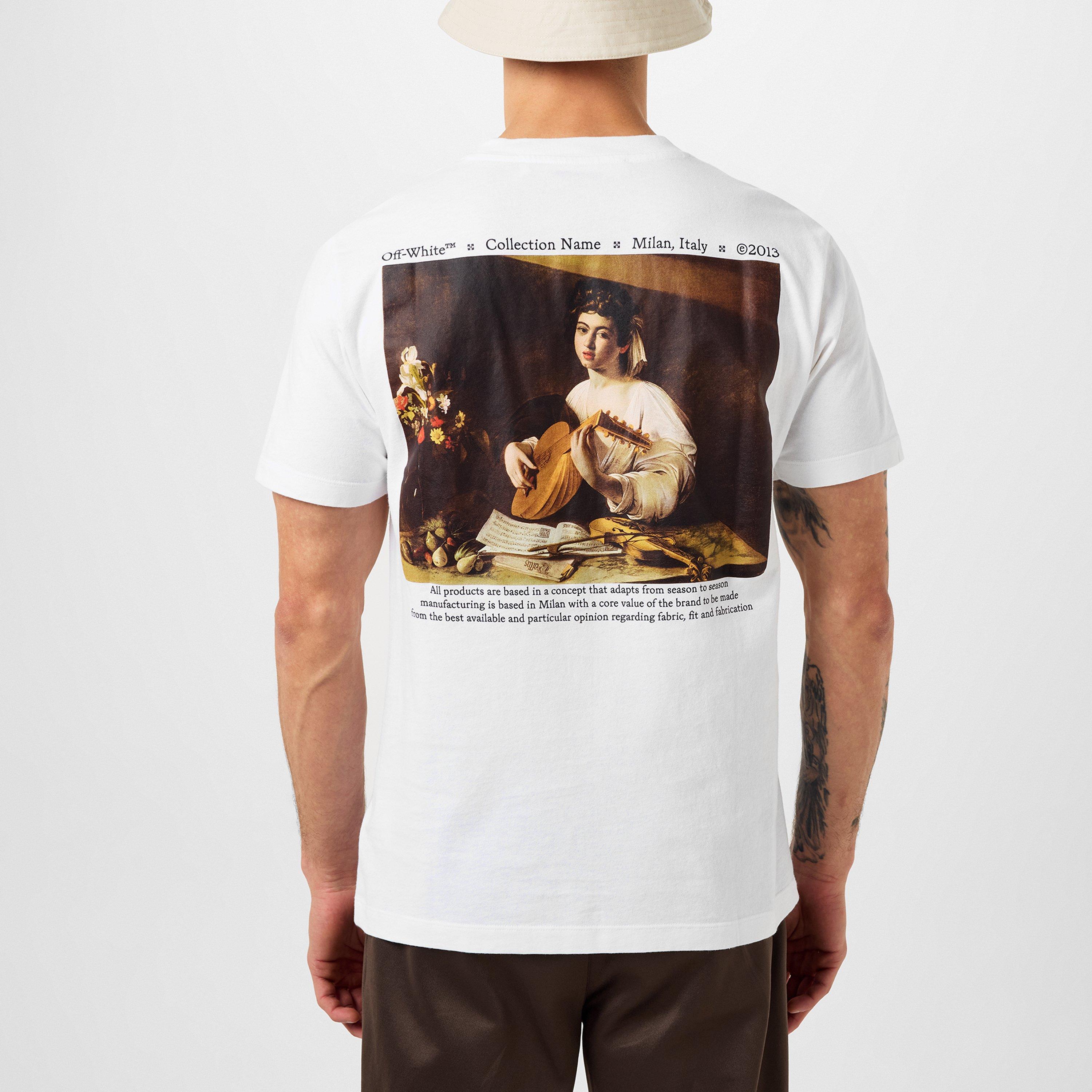 White/Black - Off White - Men's Lute-Print T-Shirt, Caravaggio Artwork - 3