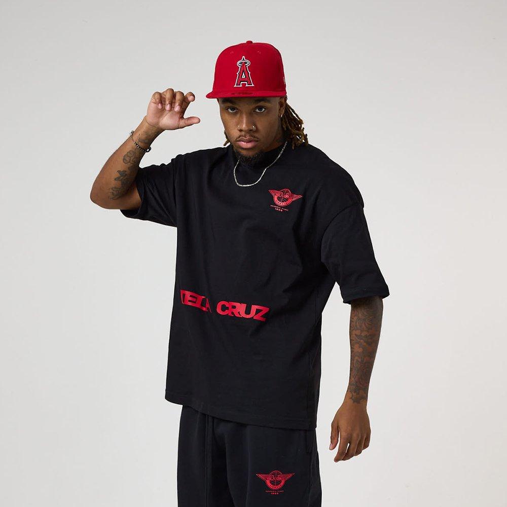 Black/Red - Tela Cruz - Men's Oversized Design T-Shirt - 2